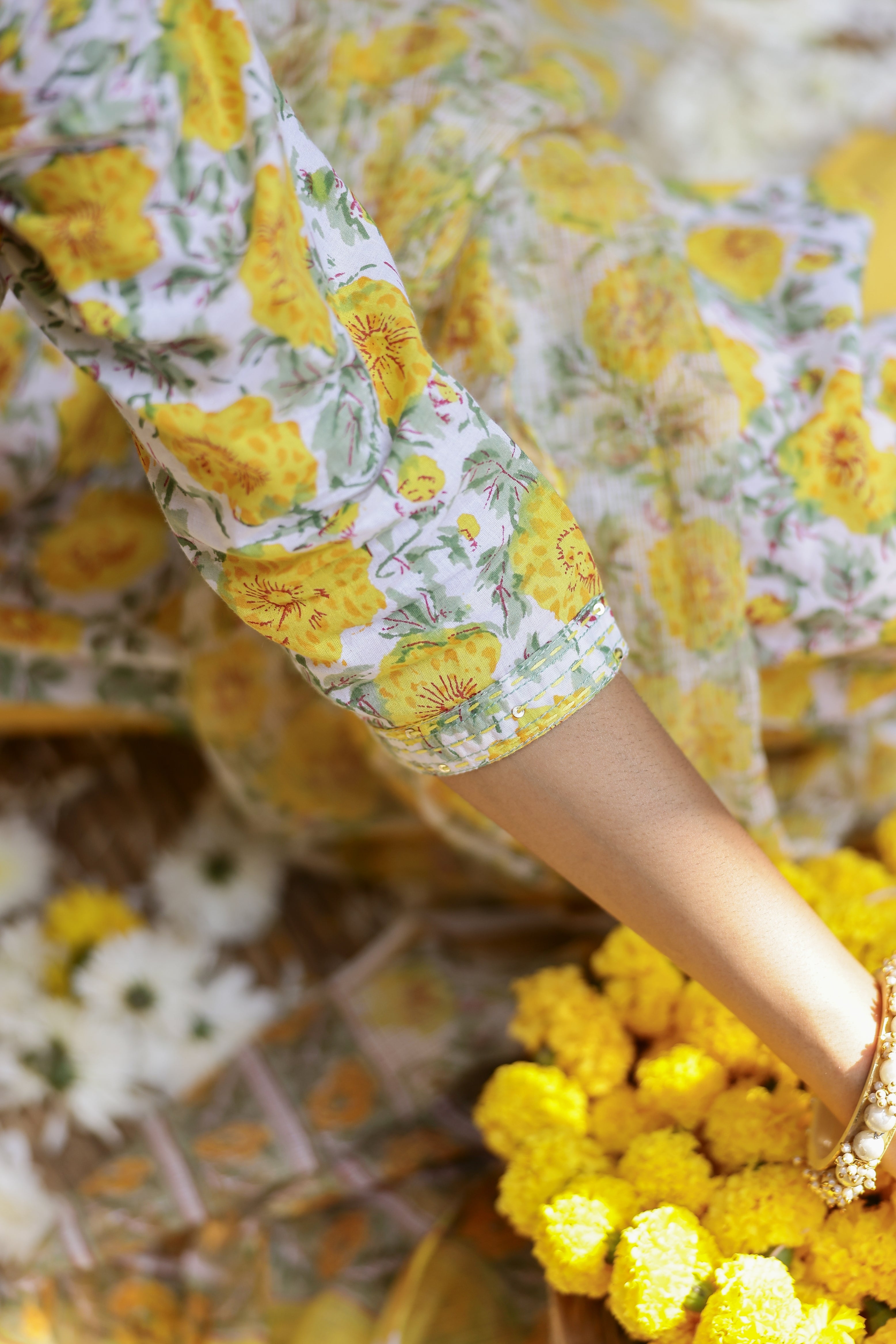 "Marigold" Yellow Hand Block Printed Cotton kurta