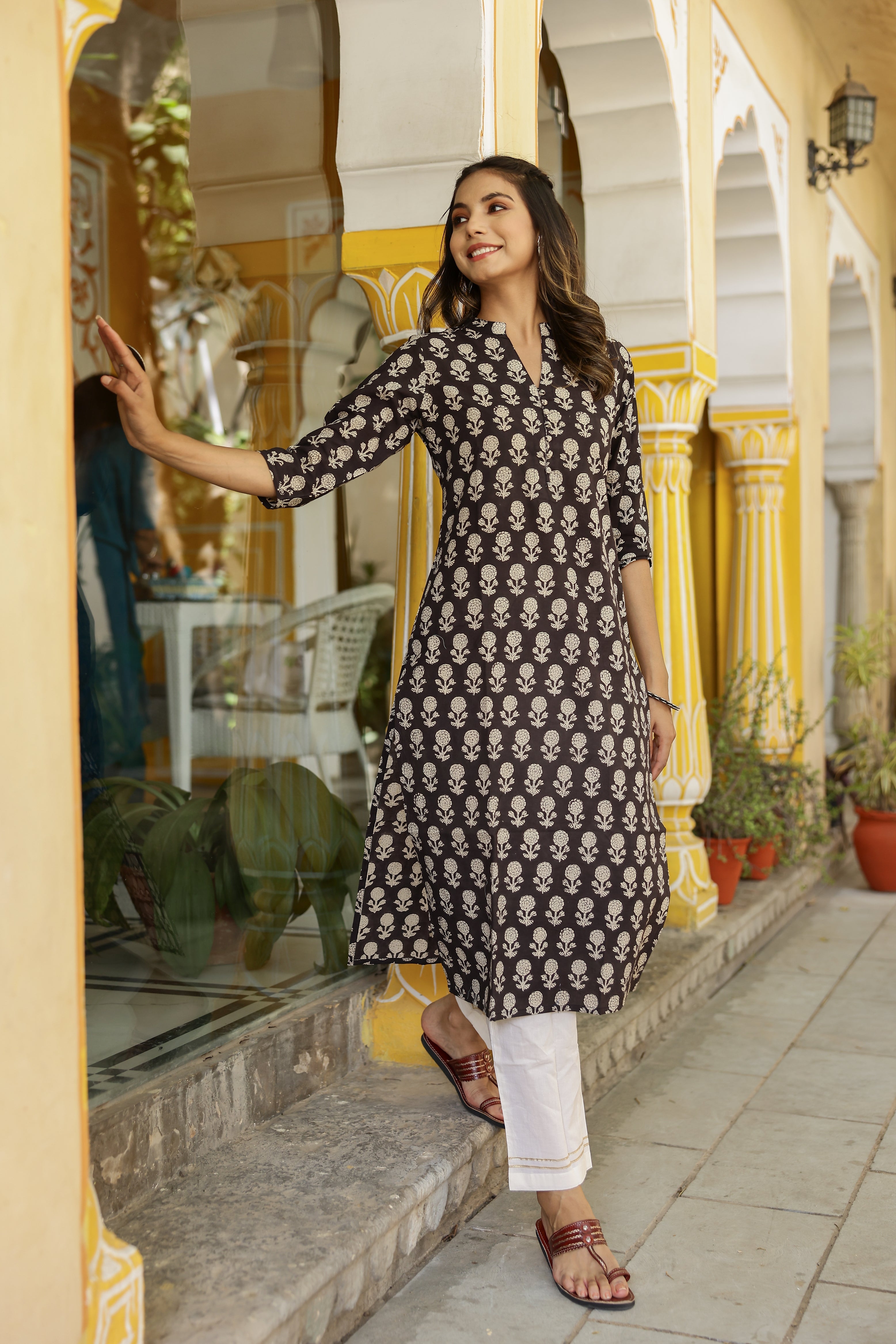 "Adrija" Bagru Hand Block Printed Cotton Kurta