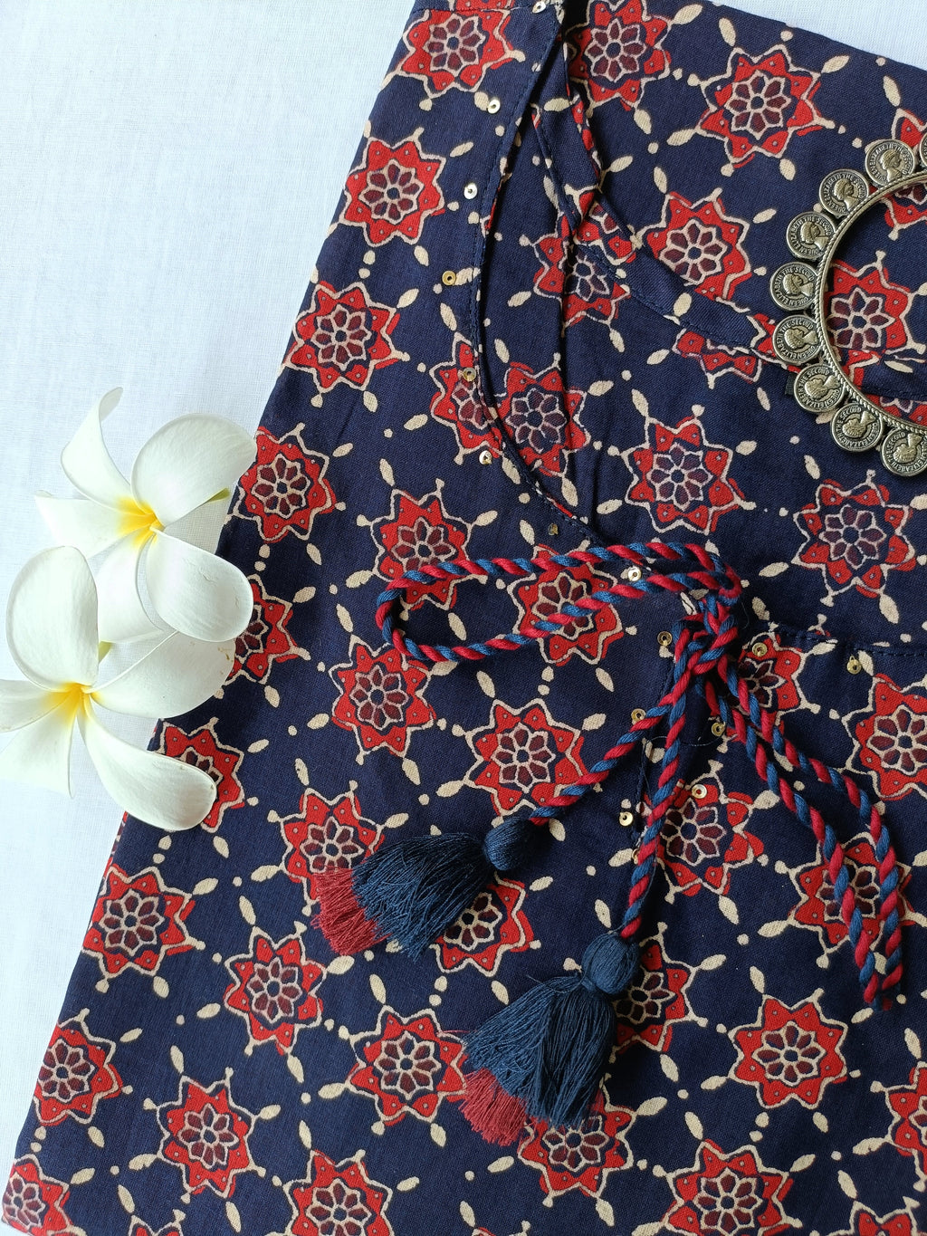 "Kaya" Blue ajrakh hand block printed cotton Kurta