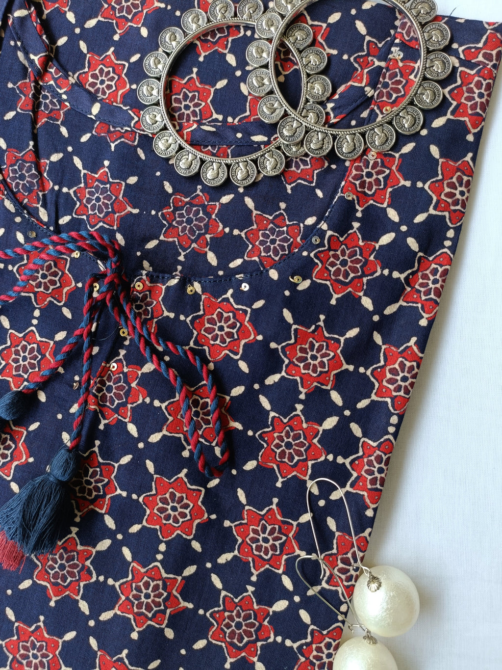 "Kaya" Blue ajrakh hand block printed cotton Kurta