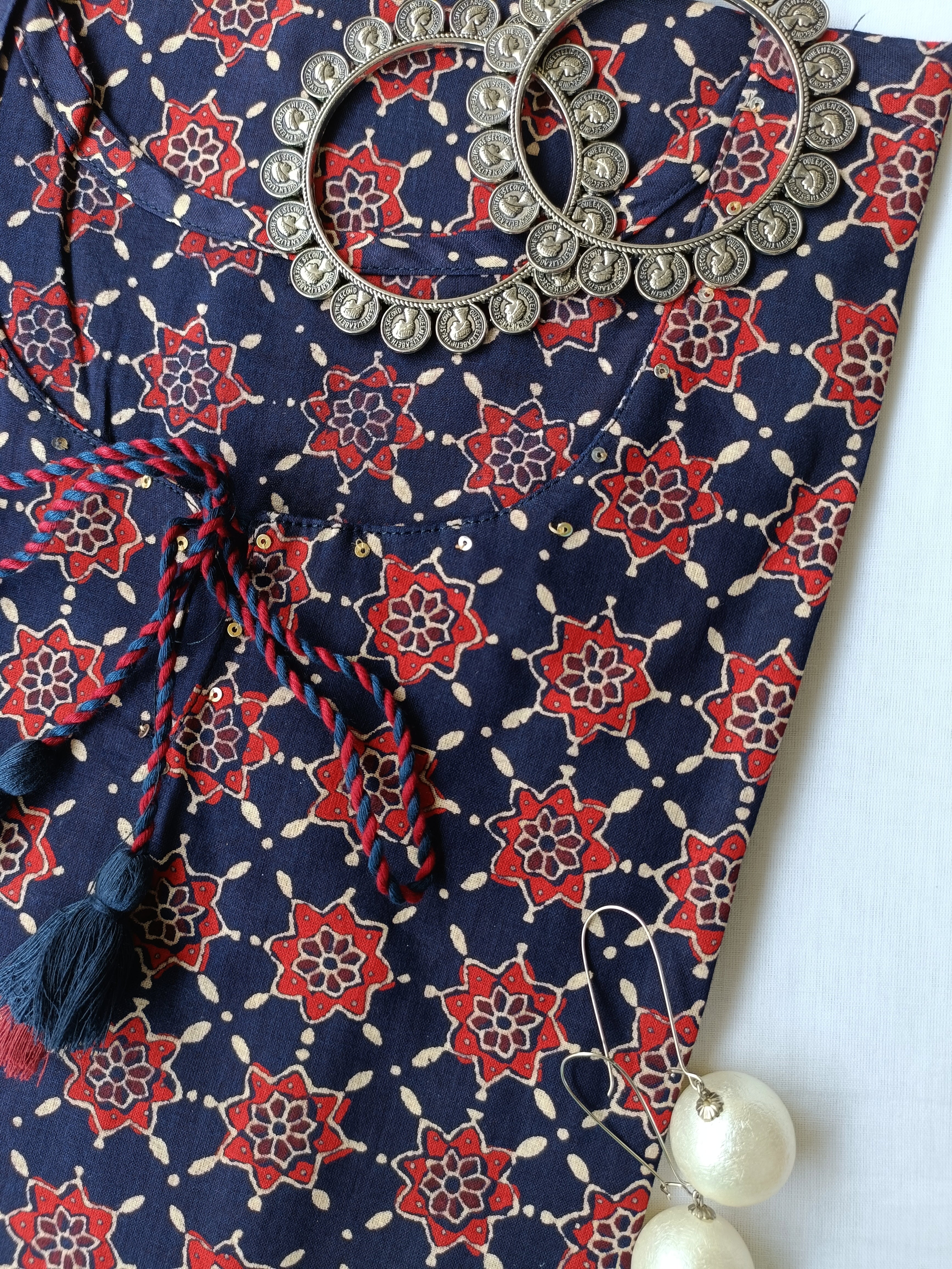 "Kaya" Blue ajrakh hand block printed cotton Kurta