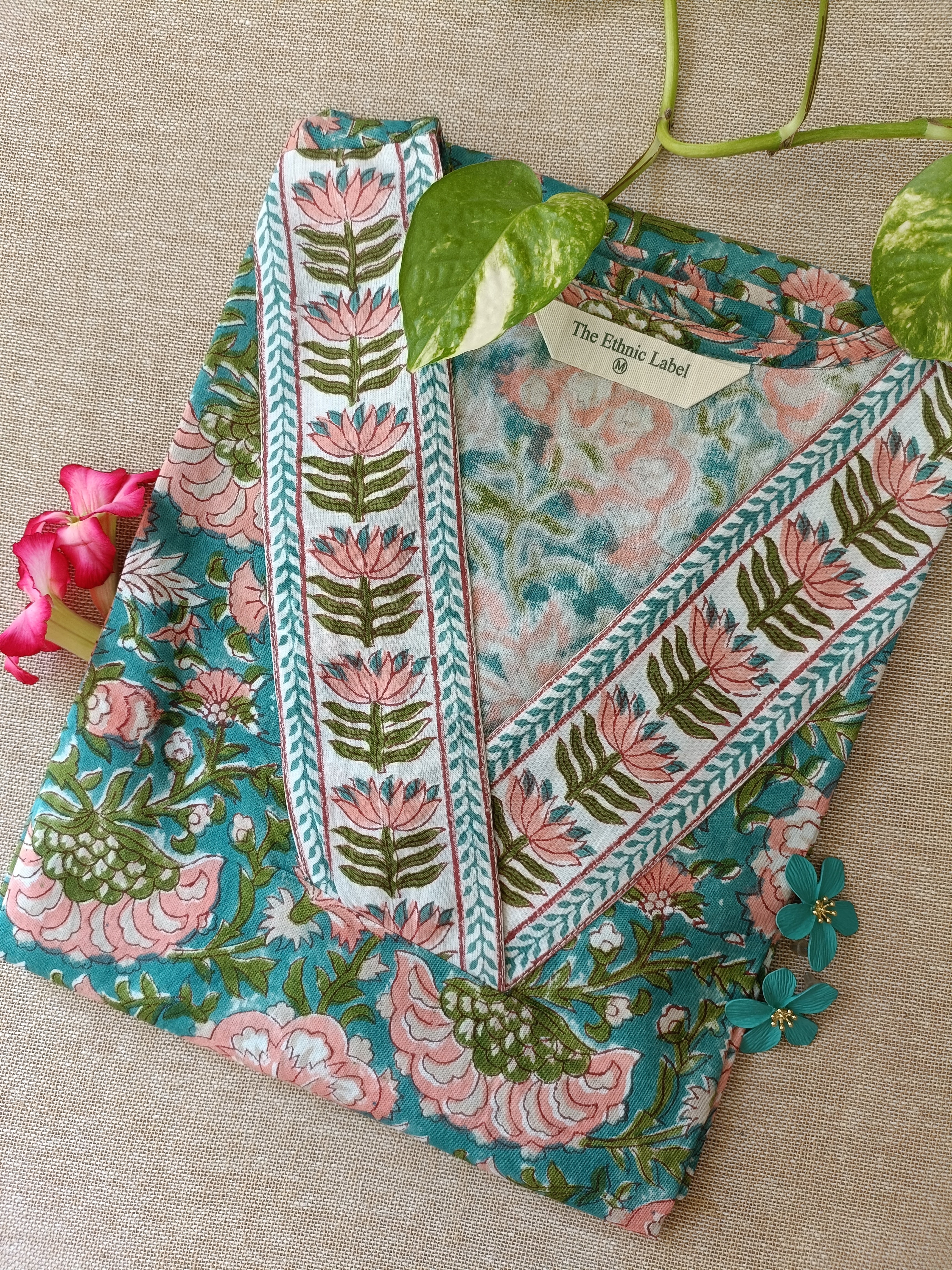 "Pranali" Floral Hand Block Printed Cotton kurta