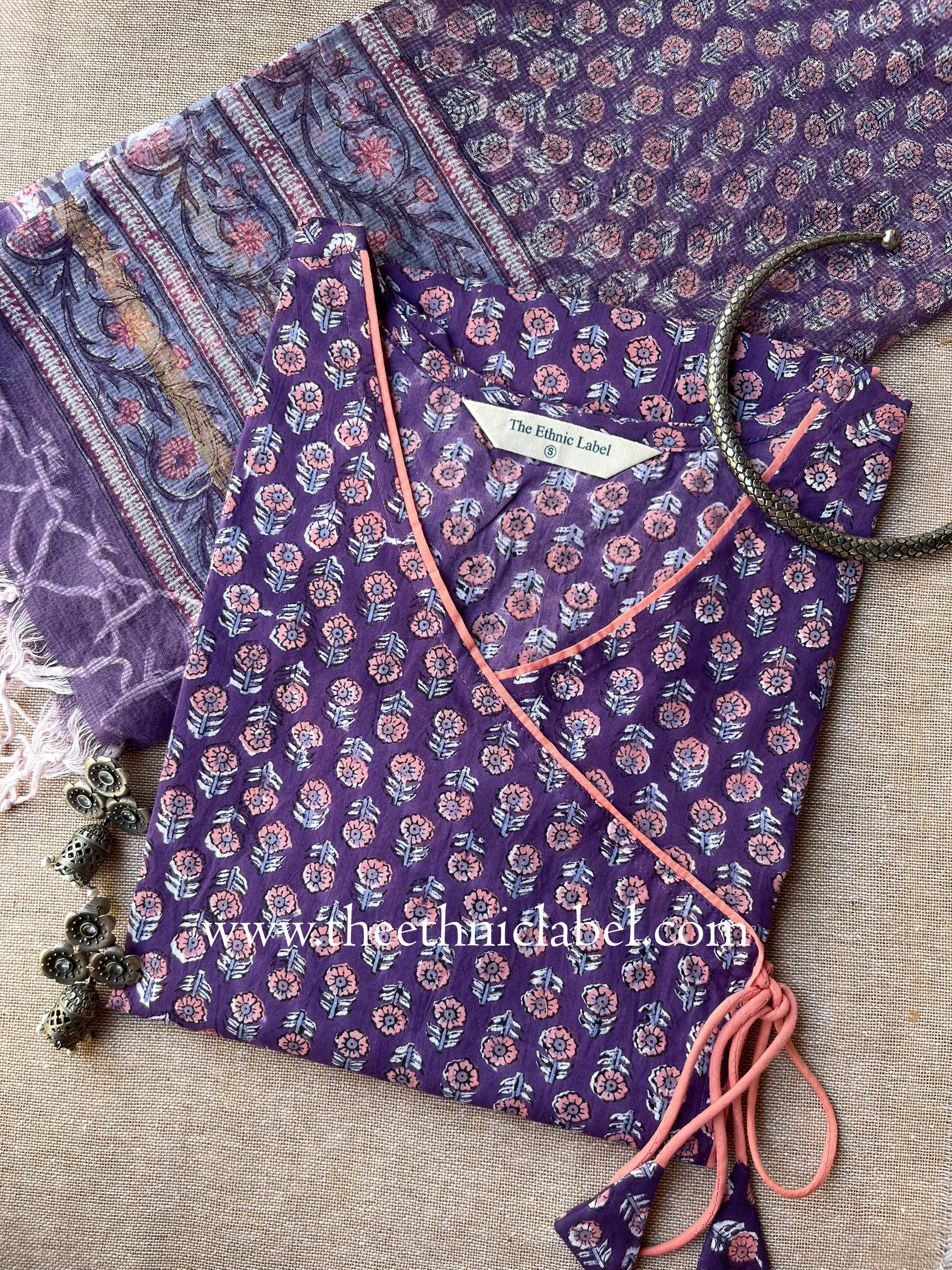 "Nadiya" hand Block Printed Cotton kurta with Dupatta-2pc