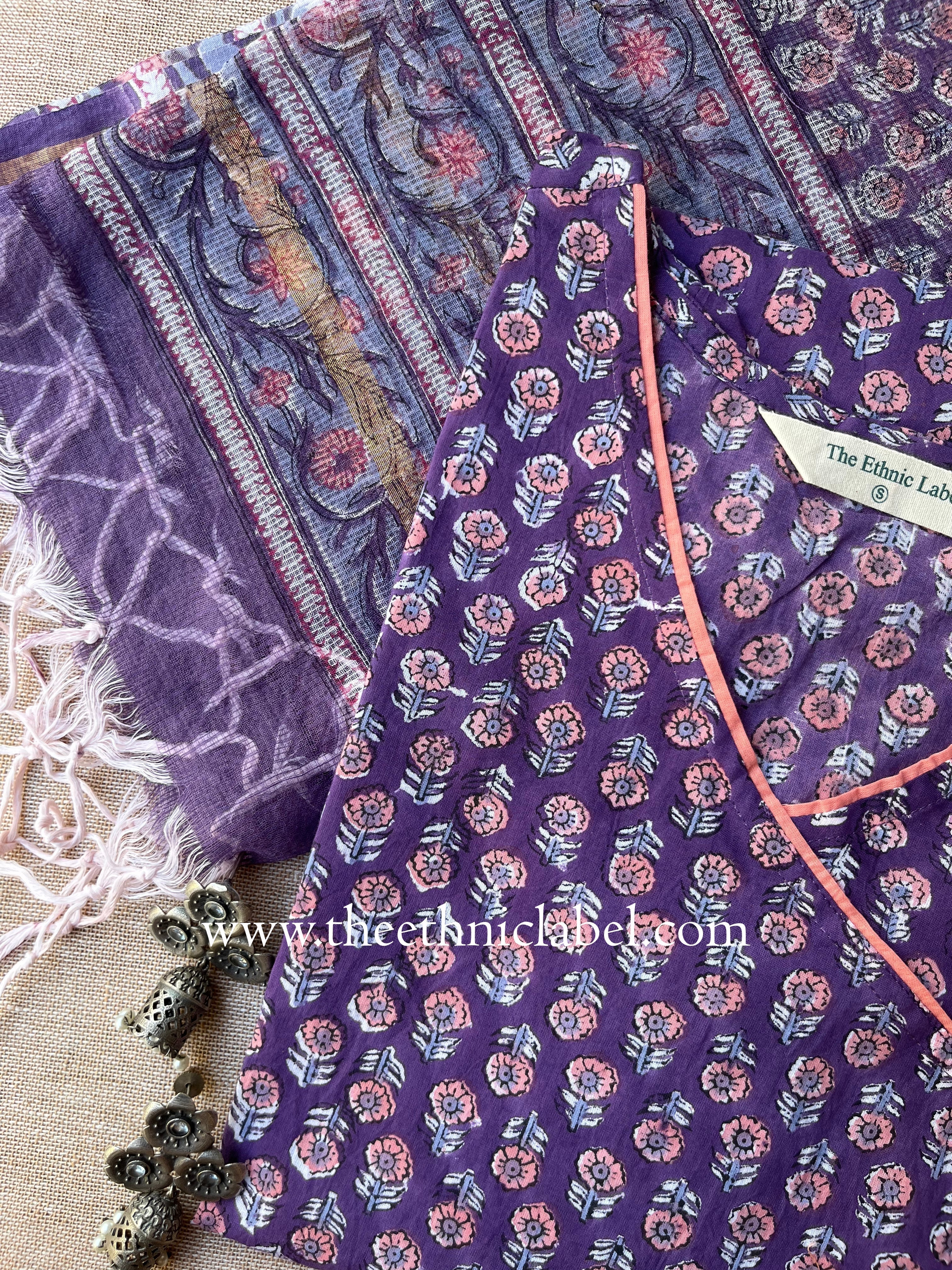 "Nadiya" hand Block Printed Cotton kurta with Dupatta-2pc