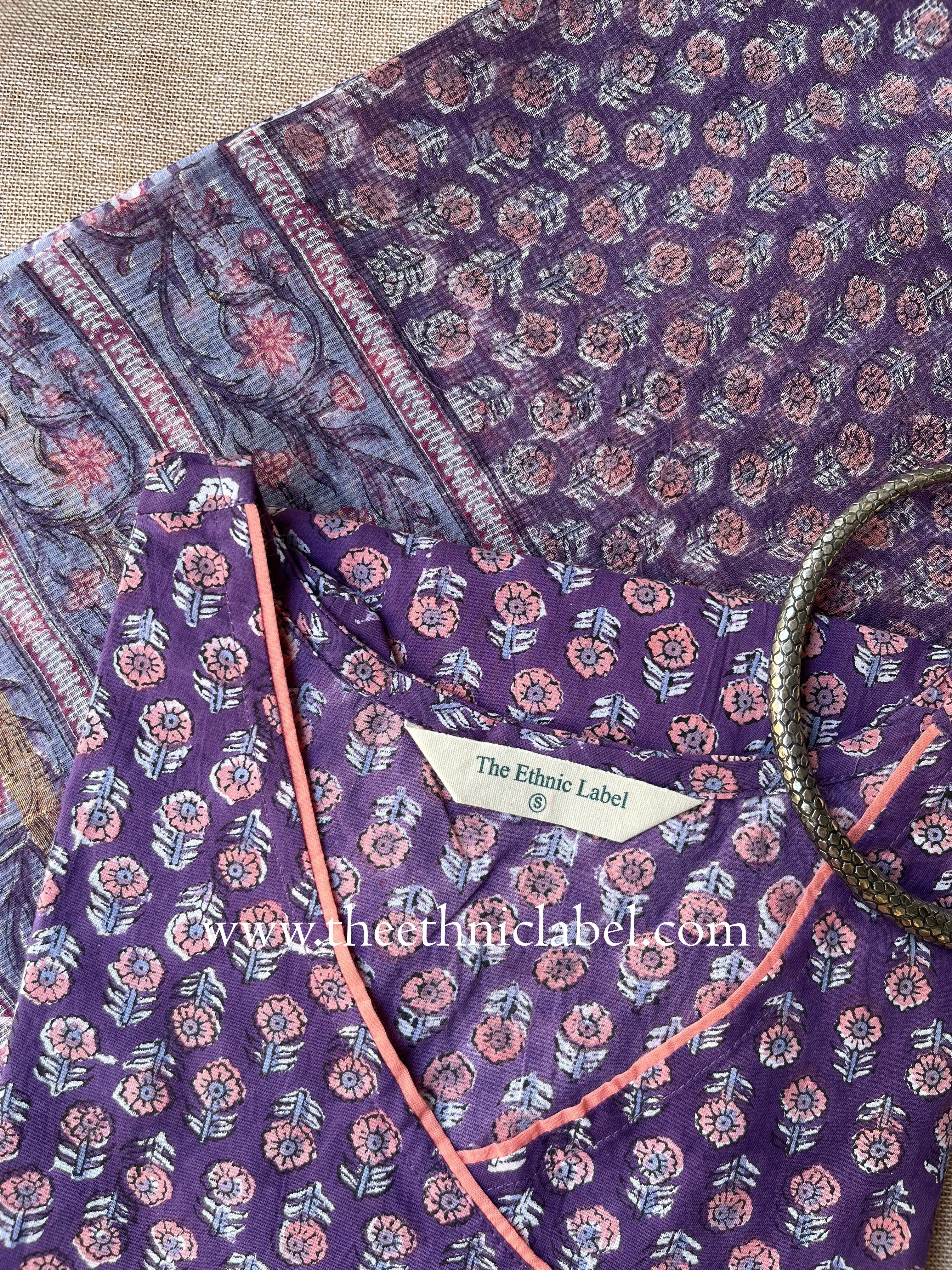 "Nadiya" hand Block Printed Cotton kurta with Dupatta-2pc