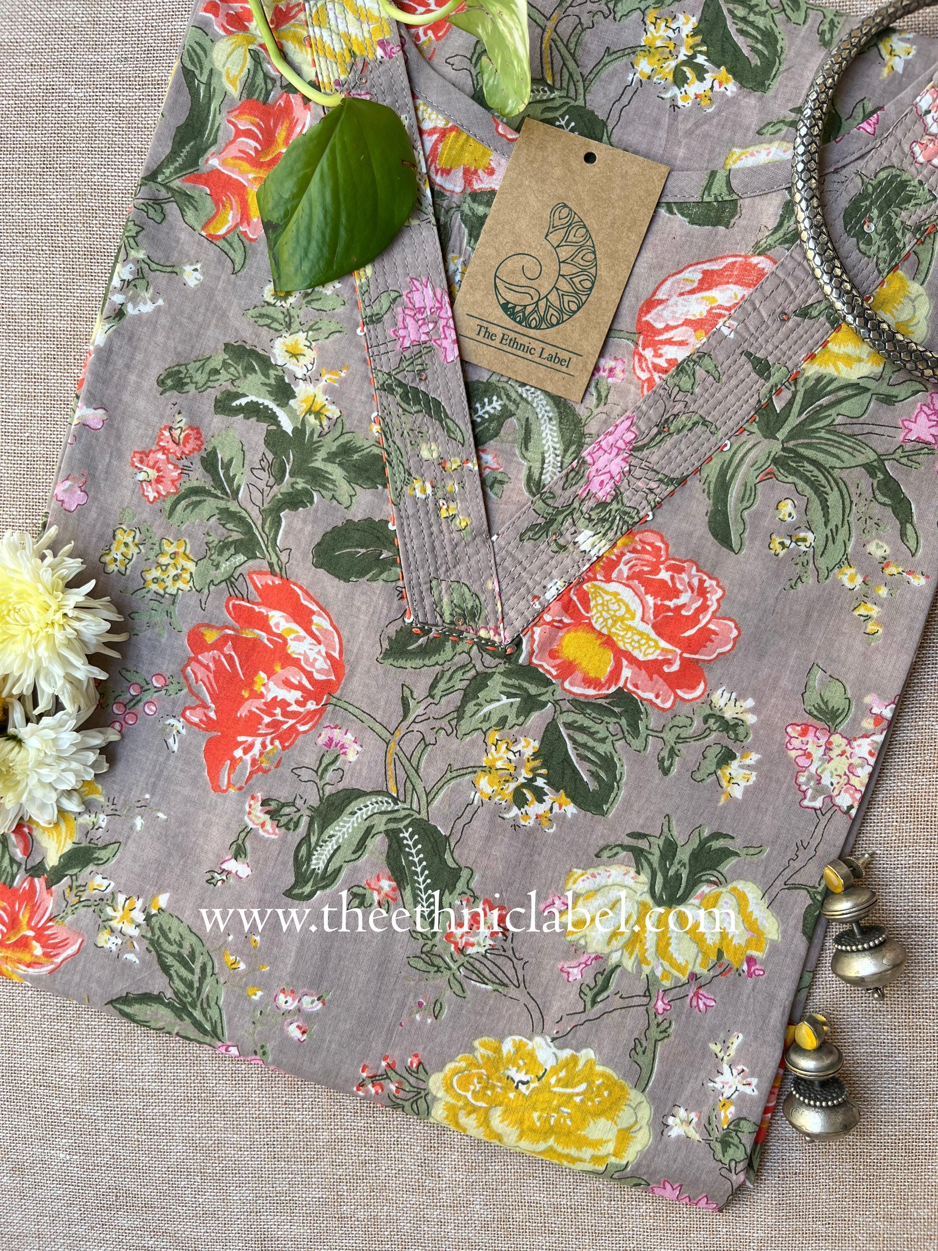"Vaishali" Floral Cotton kurta - Big Size