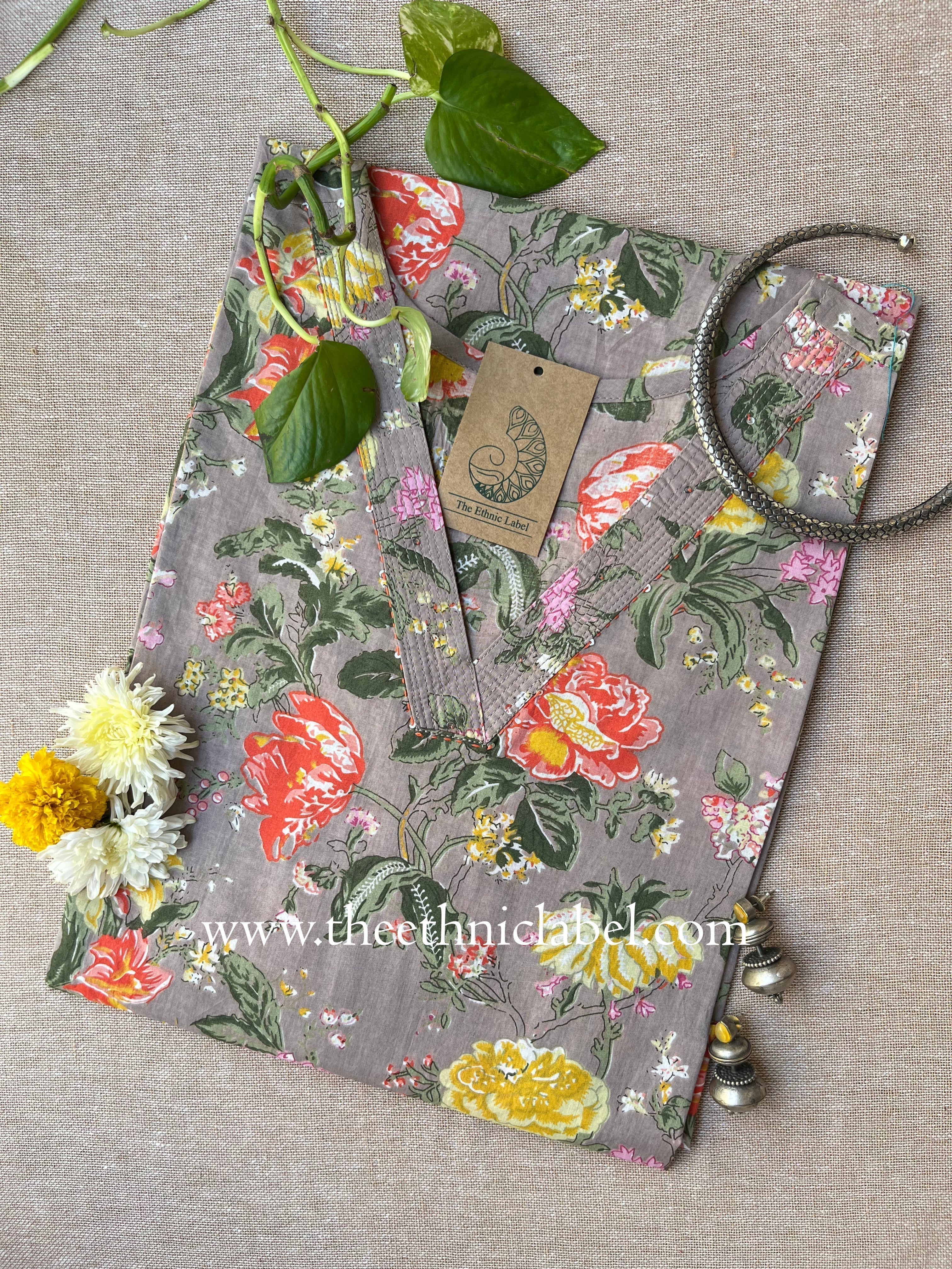 "Vaishali" Floral Cotton kurta - Big Size