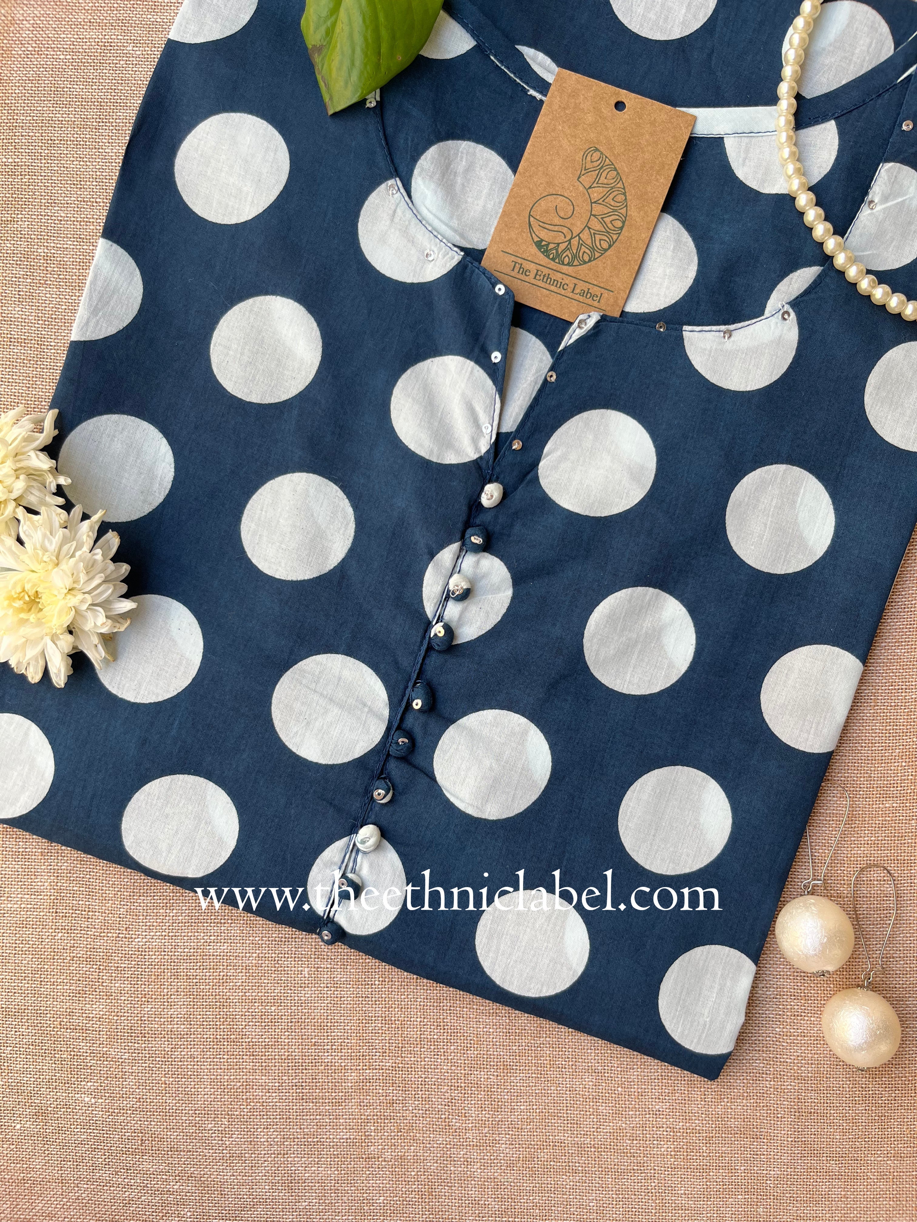 "Taani" Polka Dot Cotton kurta - Big Size