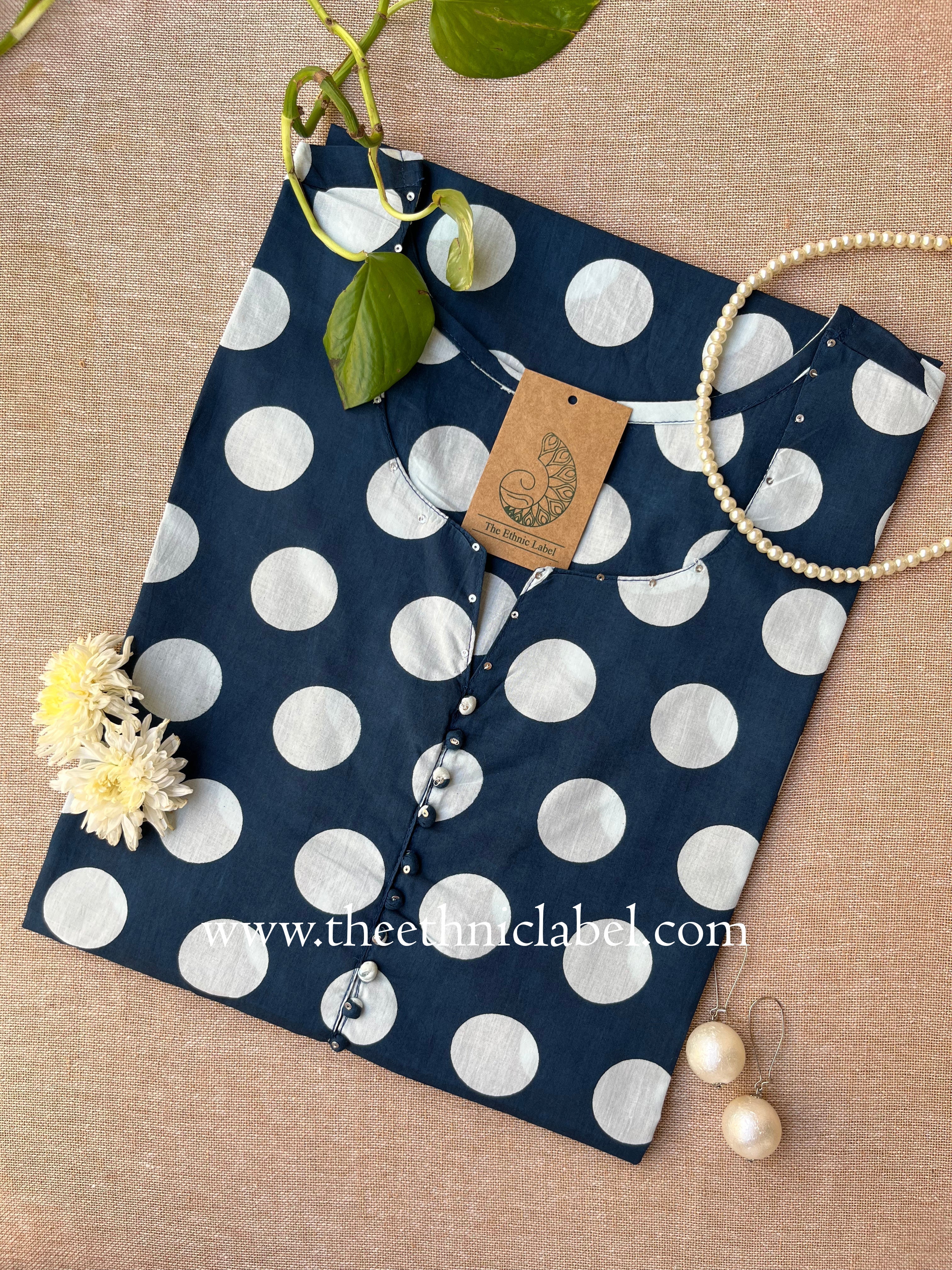 "Taani" Polka Dot Cotton kurta - Big Size