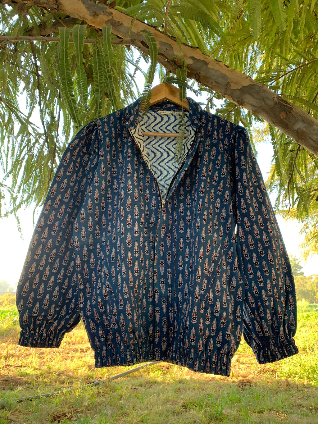 Indigo Floral Boota Bomber Jacket