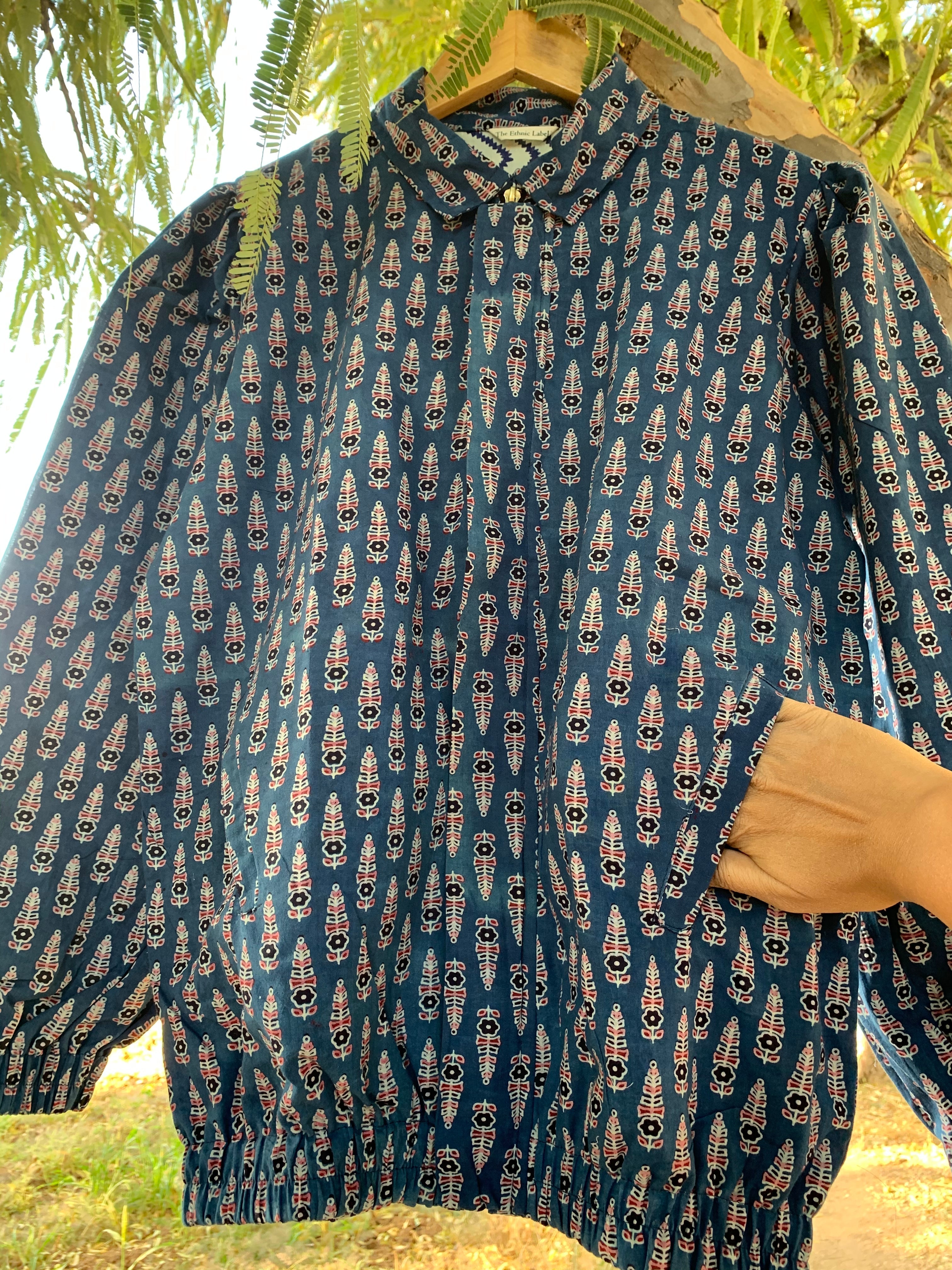 Indigo Floral Boota Bomber Jacket