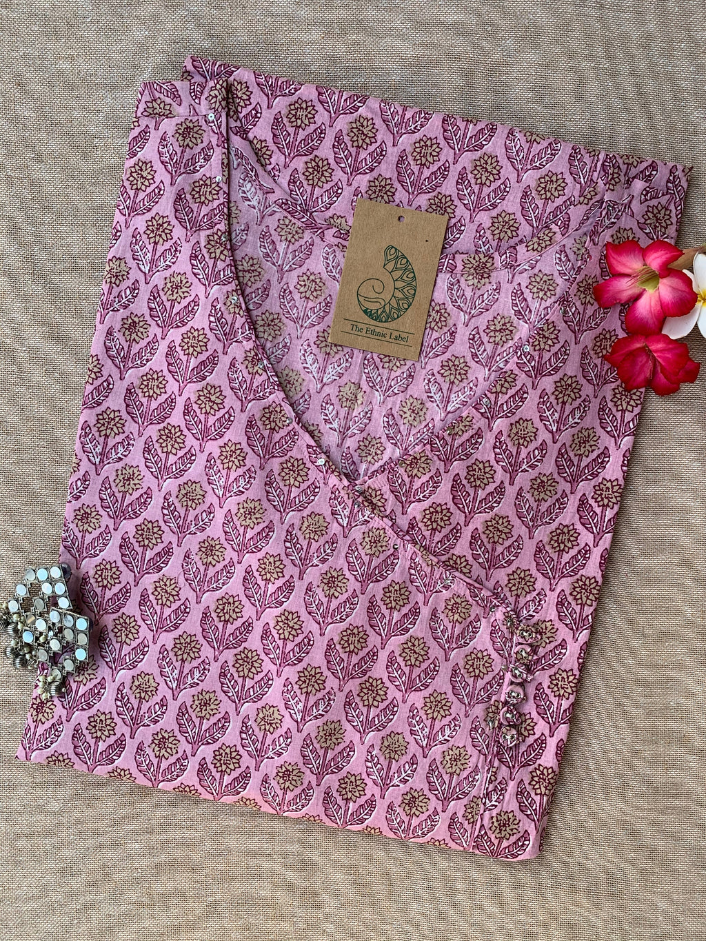 "Pearl" Hand Block Printed Angrakha Cotton kurta - Big Size
