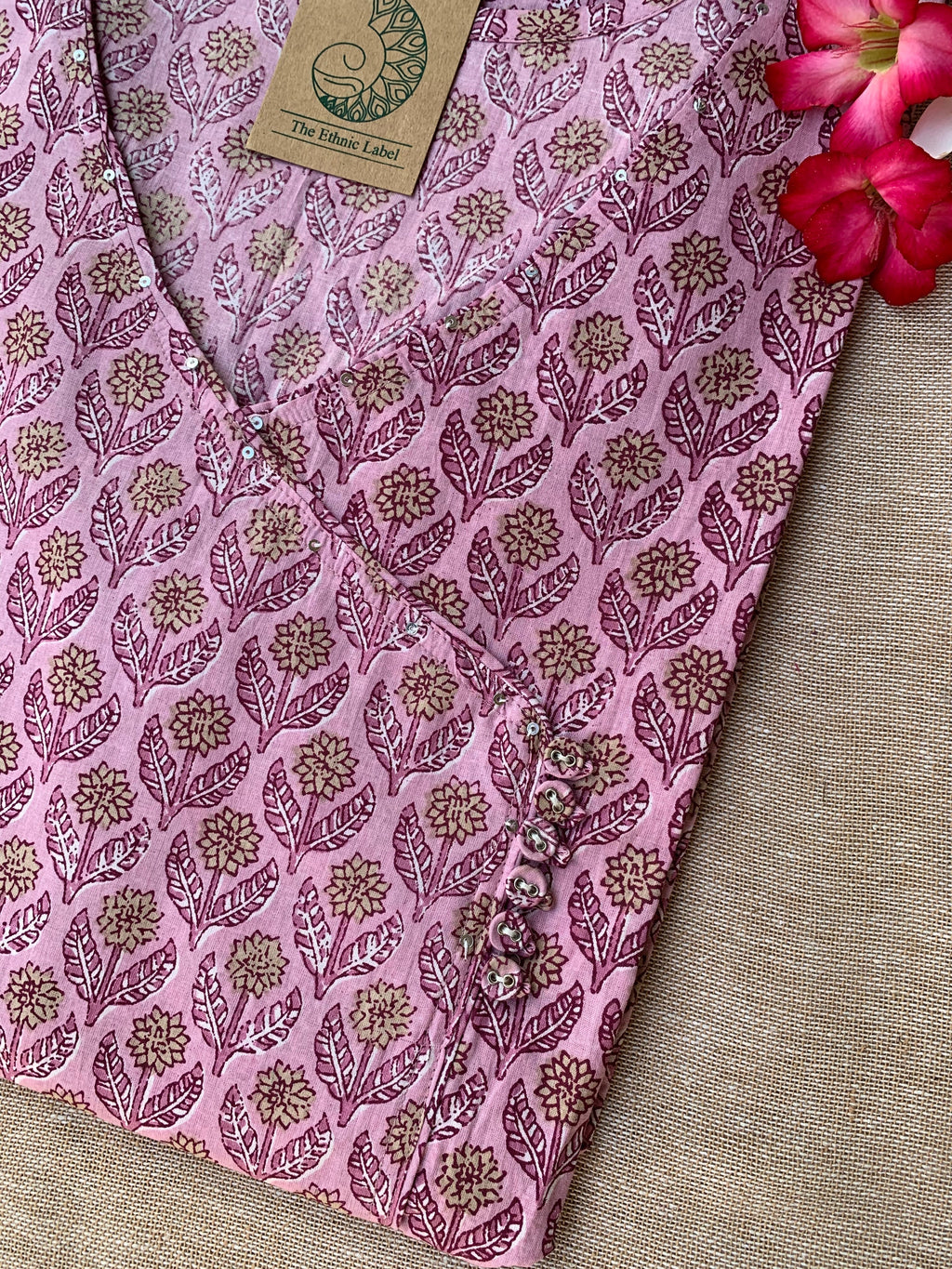 "Pearl" Hand Block Printed Angrakha Cotton kurta - Big Size