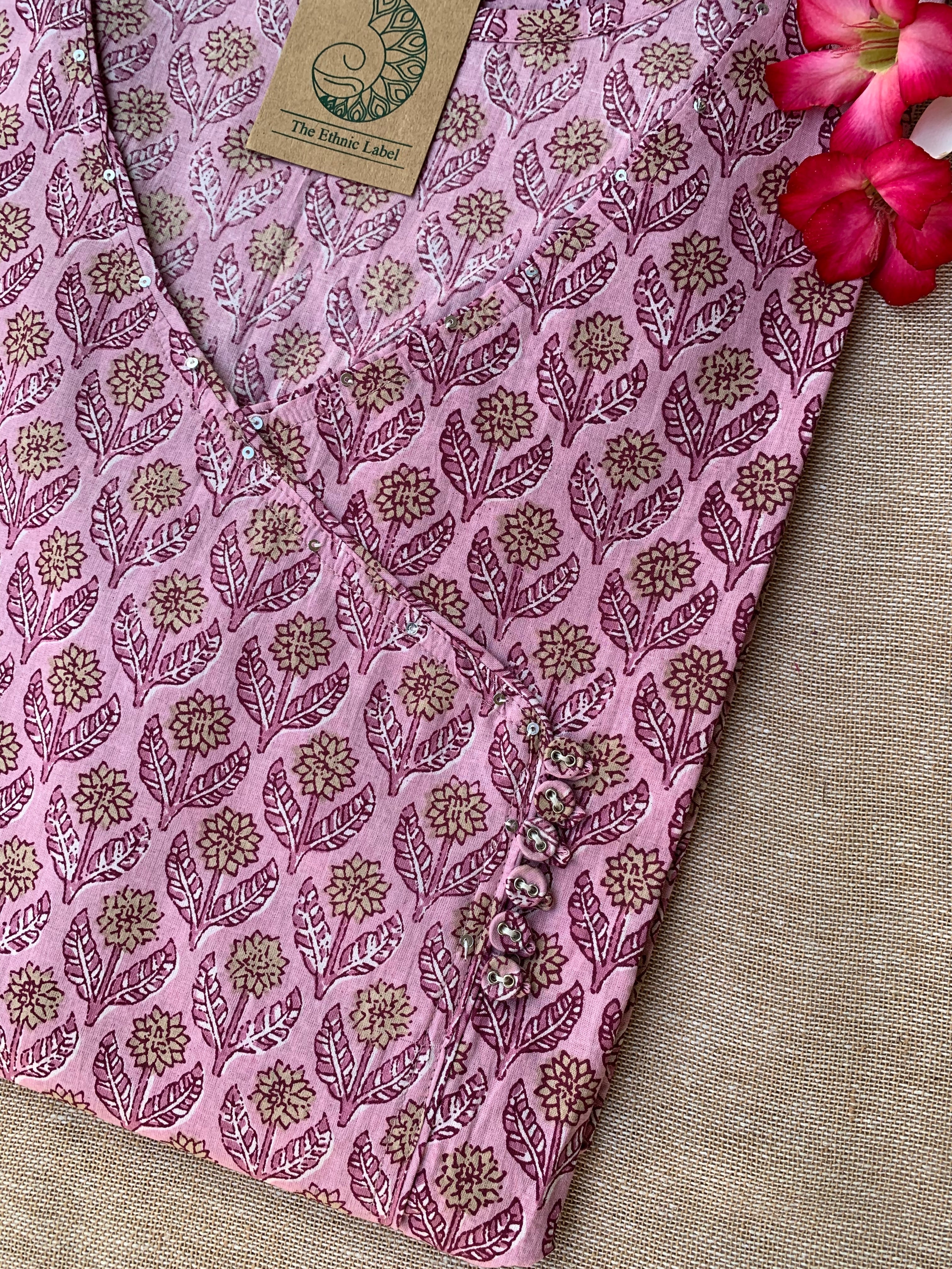 "Pearl" Hand Block Printed Angrakha Cotton kurta - Big Size