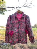 Grey-Pink Floral Bomber Jacket