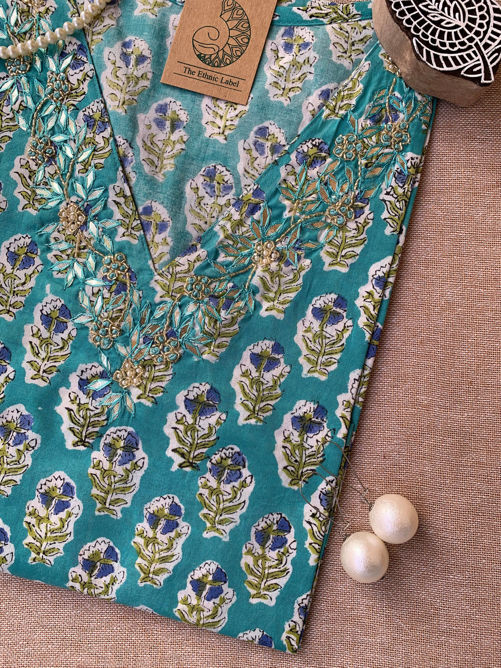 "Jivika"Hand Work Embellished Cotton kurta