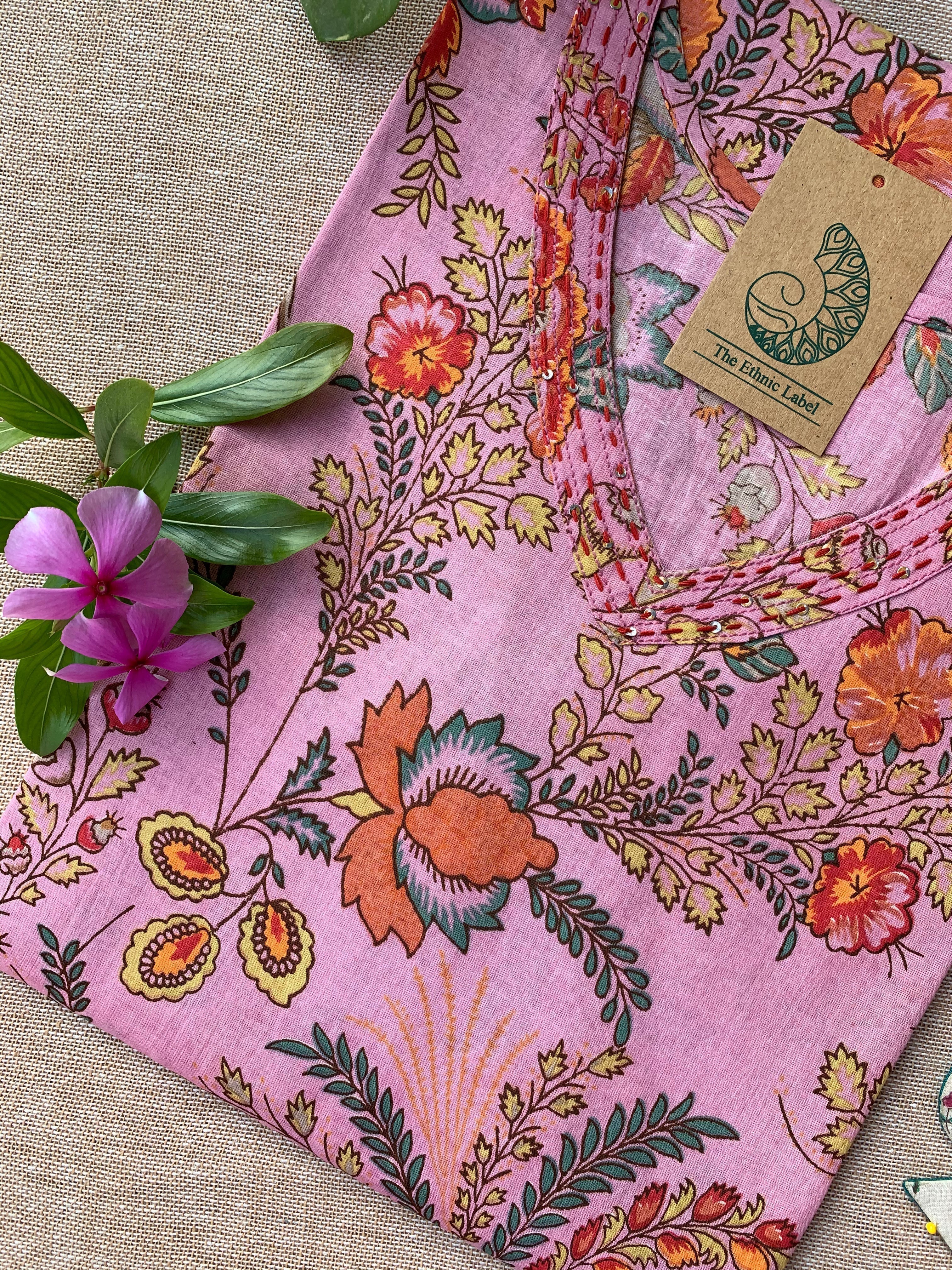 "Pihu" Kantha Hand Block Printed Cotton kurta