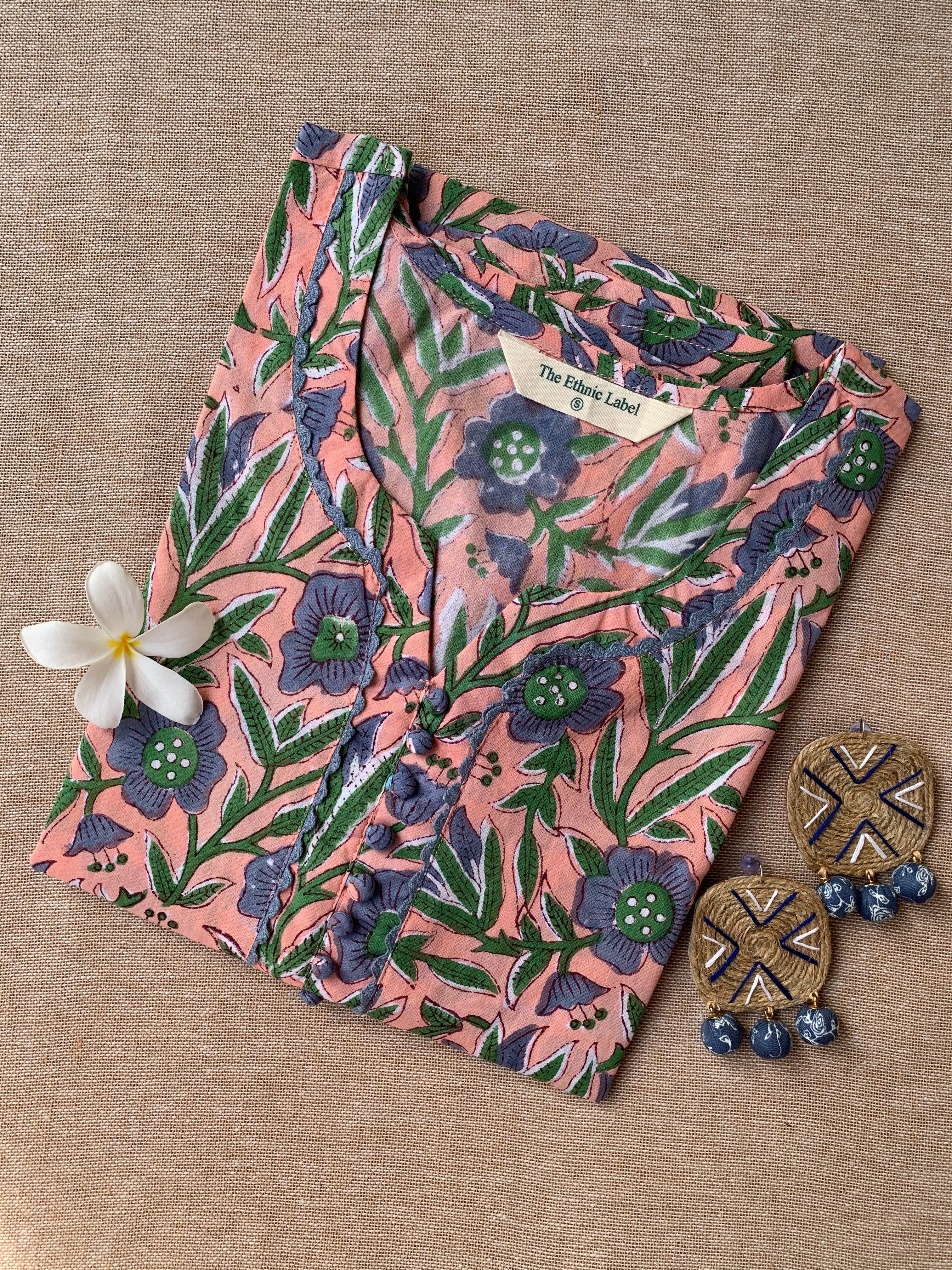 "Vaidehi" Hand Block Printed Laced Cotton kurta