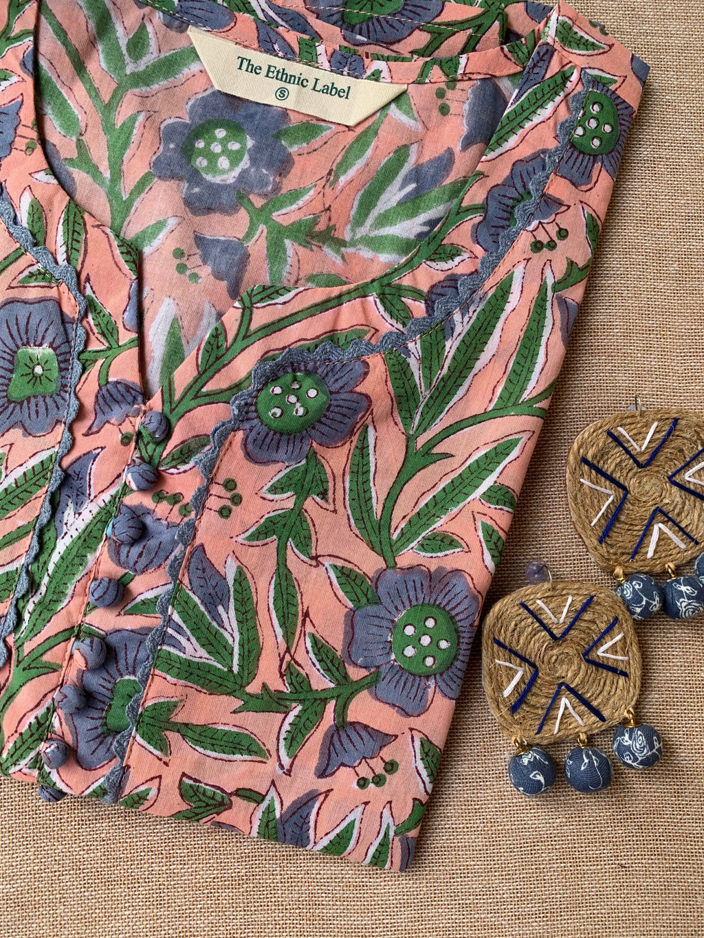 "Vaidehi" Hand Block Printed Laced Cotton kurta