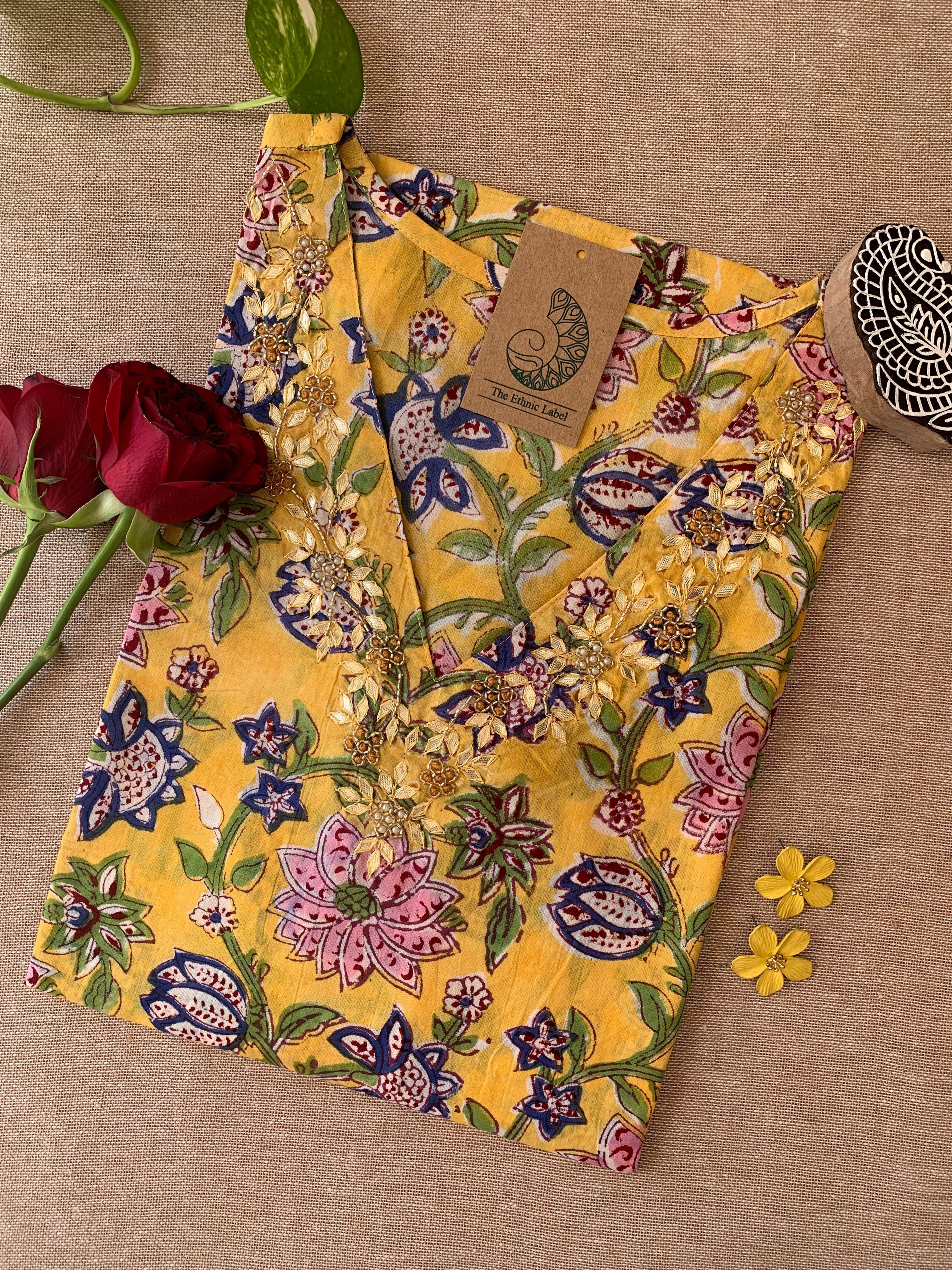 "Nayan" Hand Work Embellished Cotton kurta