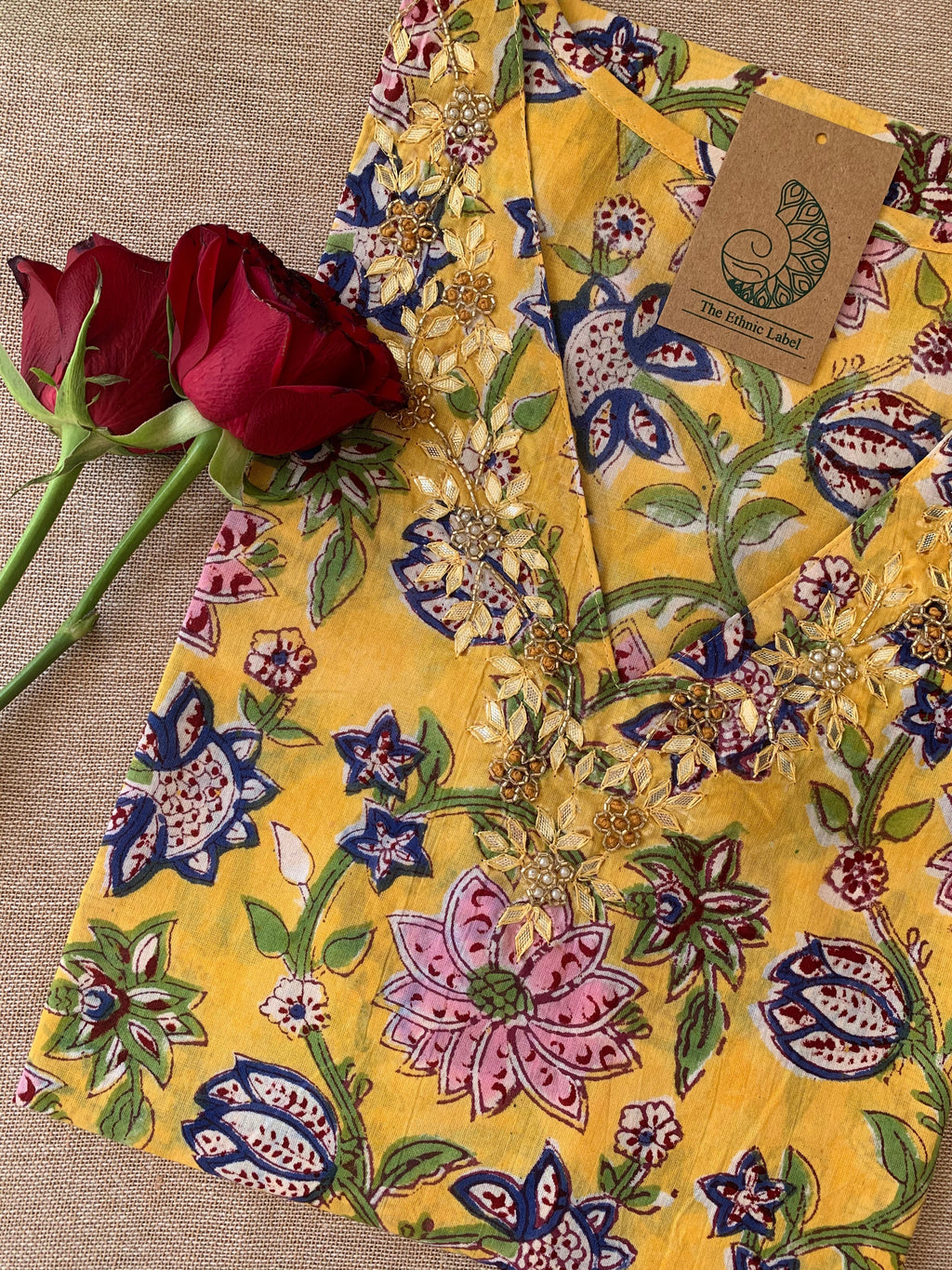 "Nayan" Hand Work Embellished Cotton kurta