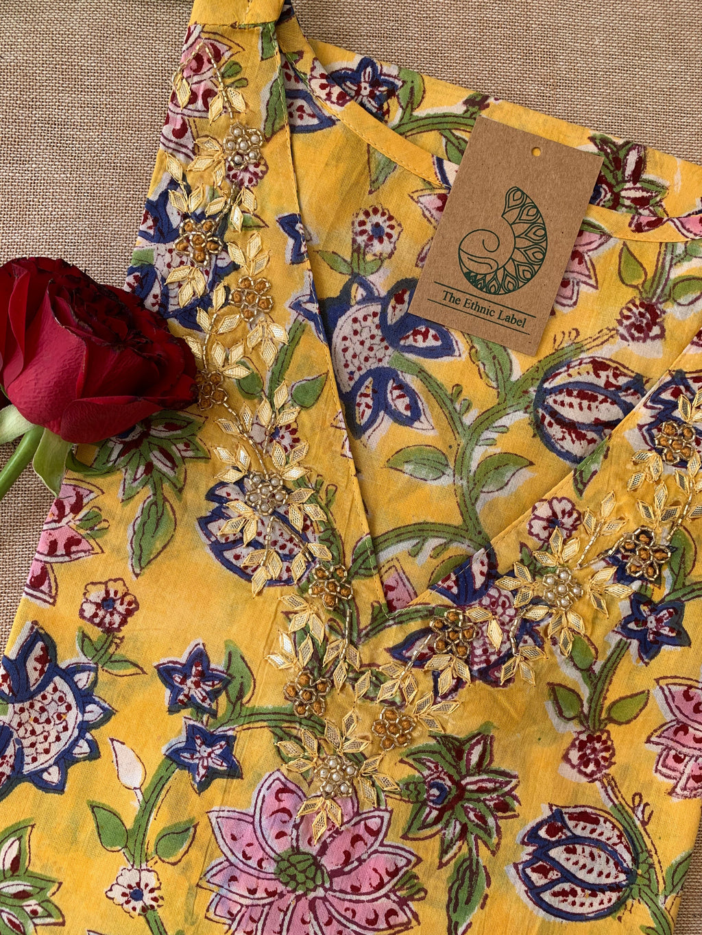"Nayan" Hand Work Embellished Cotton kurta