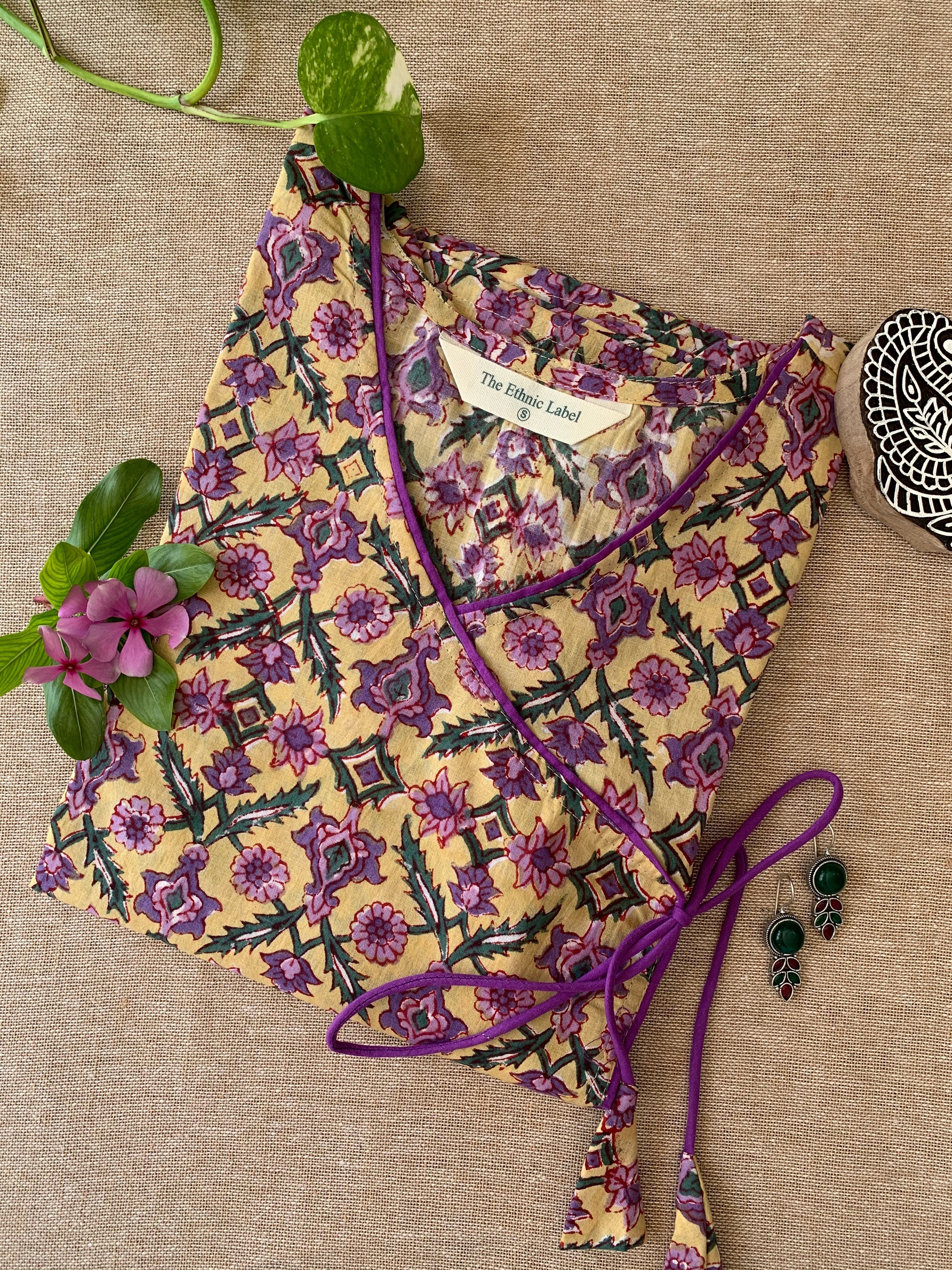 "Khushi" Hand Block Printed Angrakha Cotton kurta