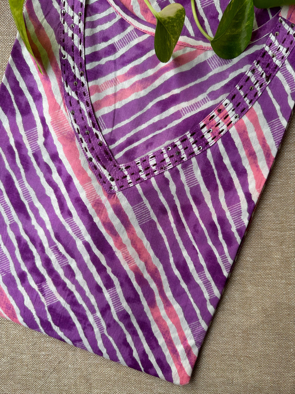 "Prisha" Purple lehriya handcrafted cotton Kurta