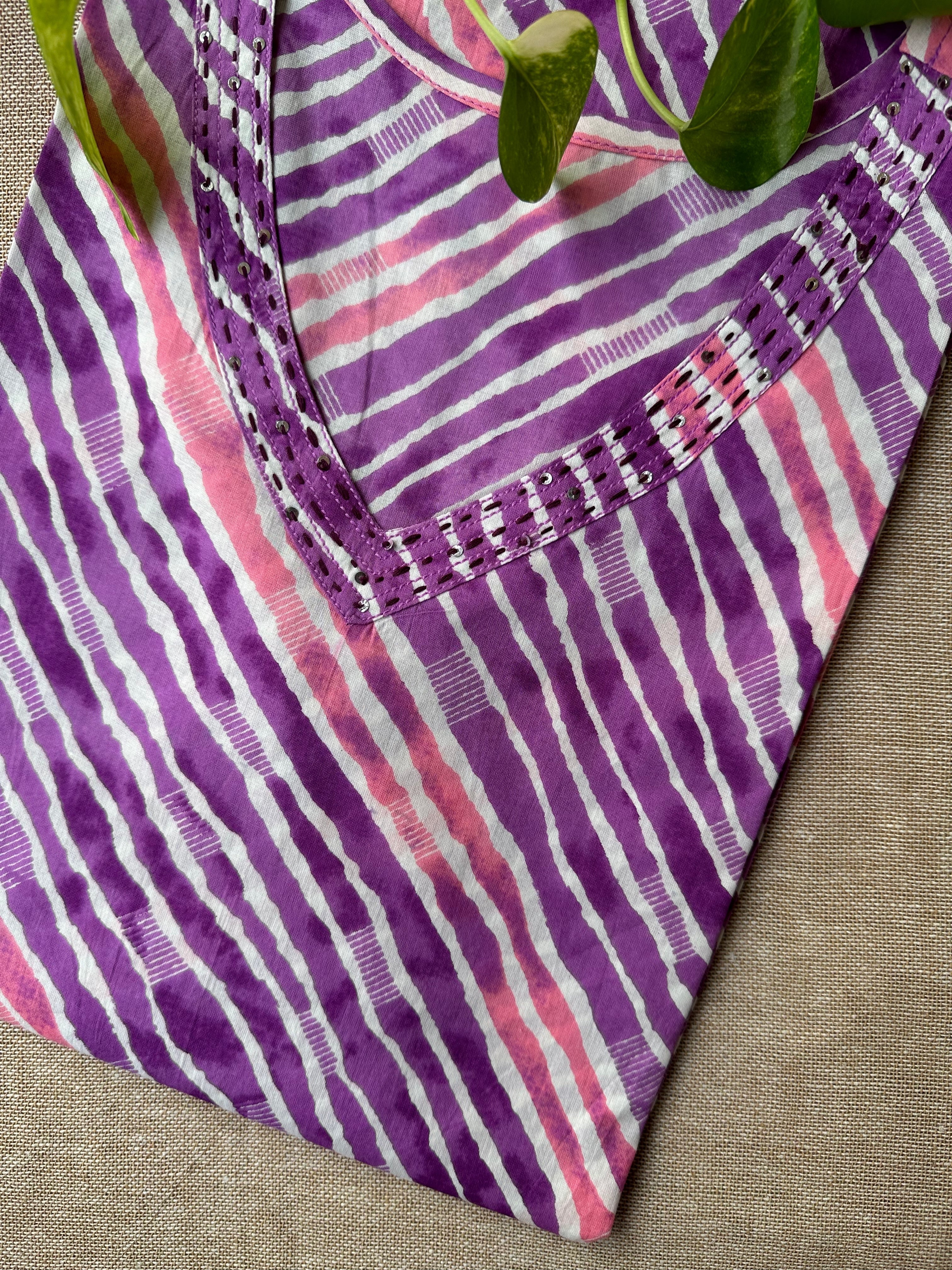 "Prisha" Purple lehriya handcrafted cotton Kurta