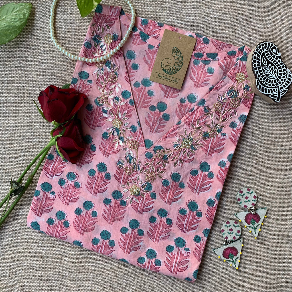 "Rima" Hand Work Embellished Cotton kurta