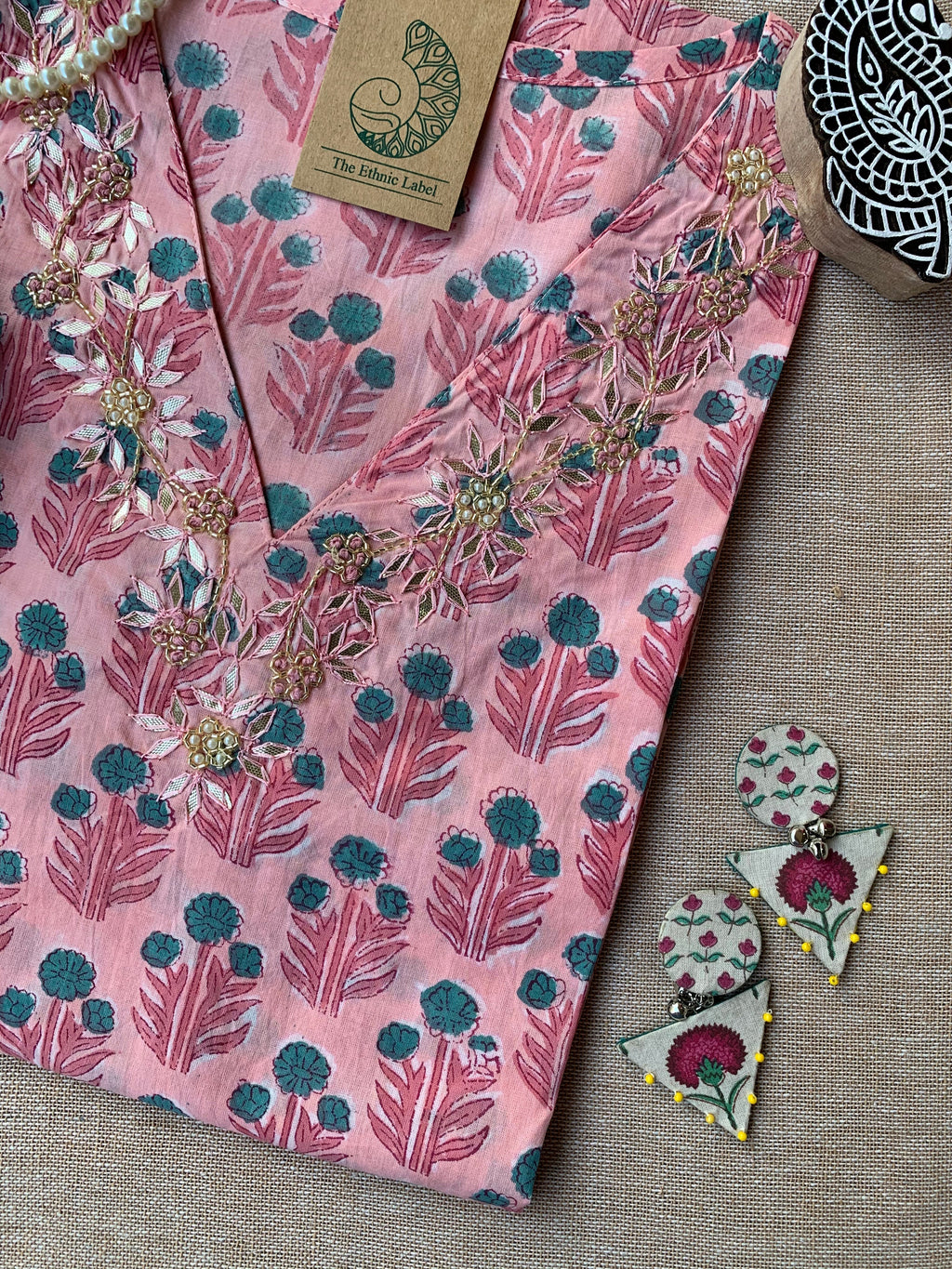 "Rima" Hand Work Embellished Cotton kurta