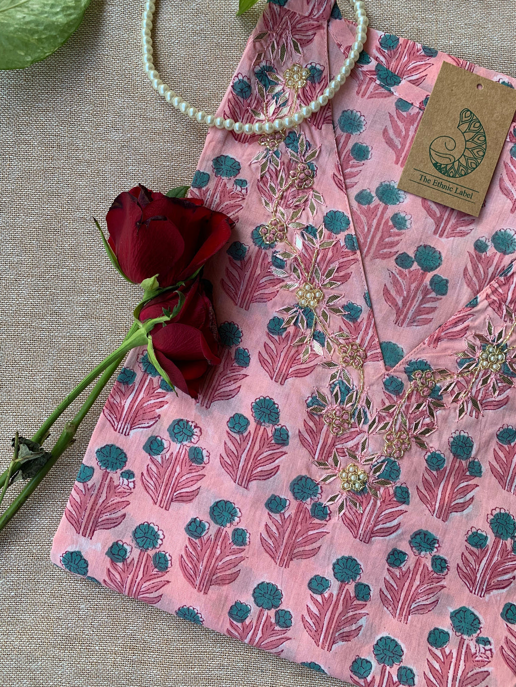 "Rima" Hand Work Embellished Cotton kurta