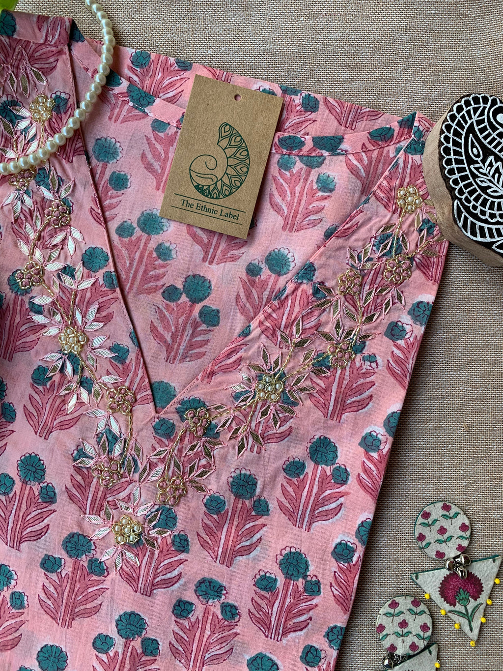 "Rima" Hand Work Embellished Cotton kurta