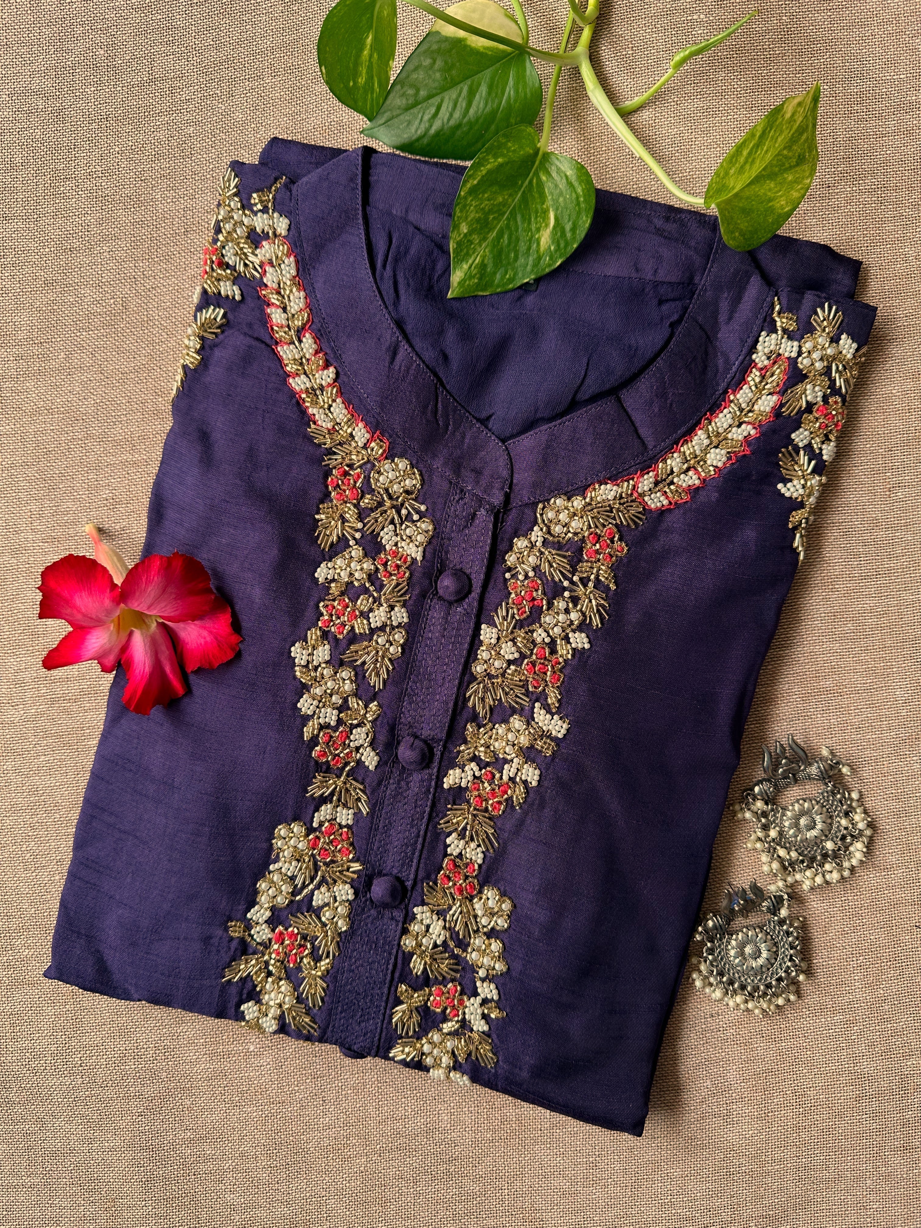 "Zardozi" Handcrafted Purple Silk Kurta