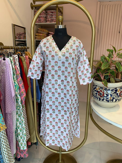 "Aana" Hand Work Embellished Cotton kurta