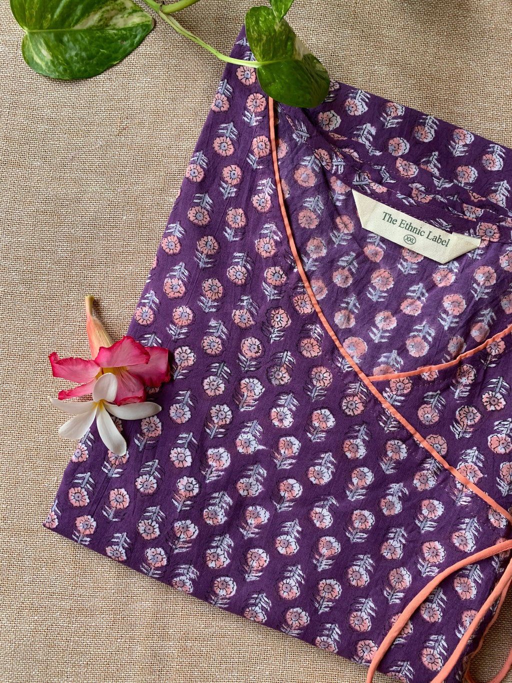 "Ekaja" Hand Block Printed Angrakha Cotton kurta