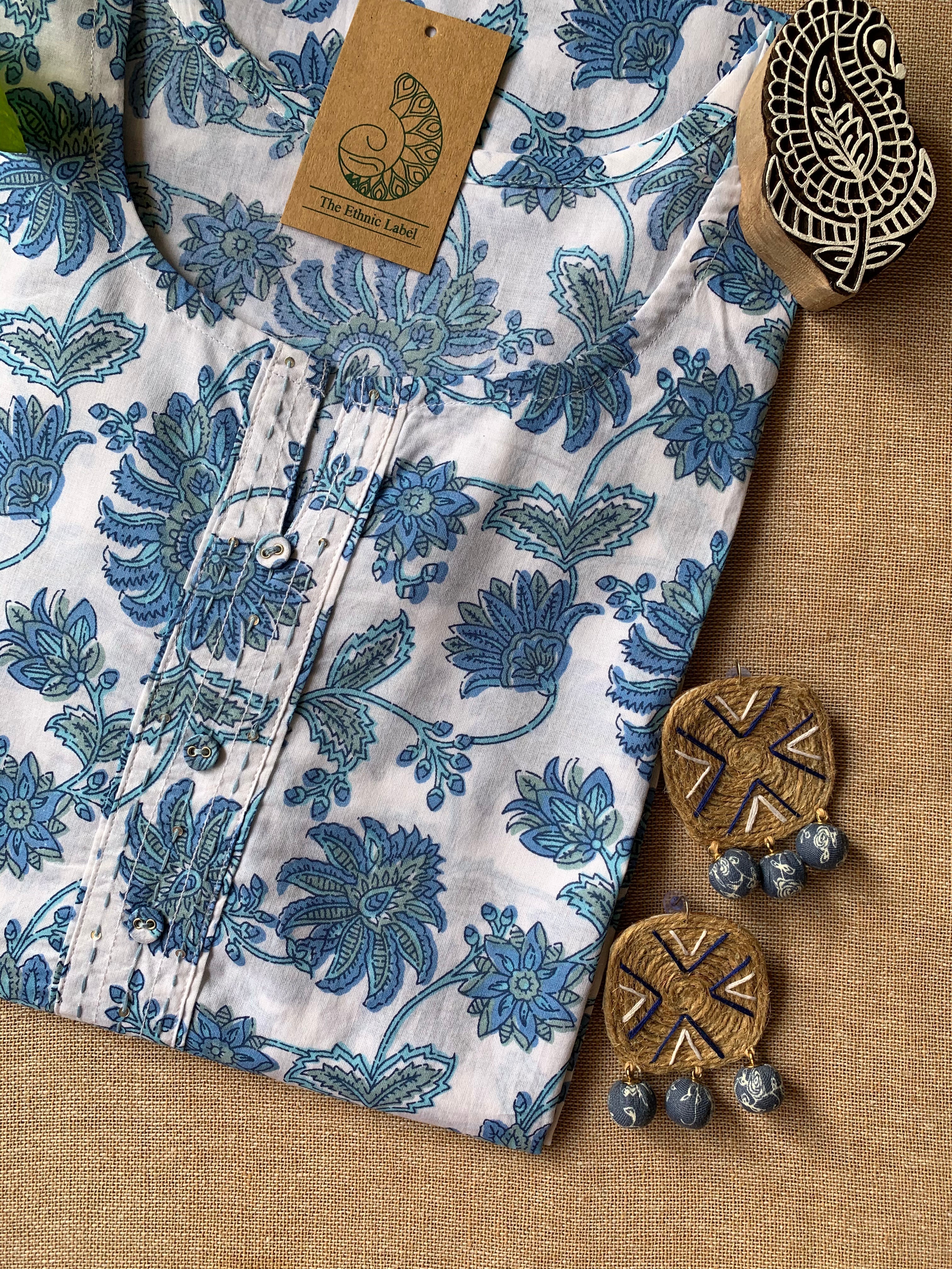 "Aasma" Hand Block Printed Cotton kurta - Big Size