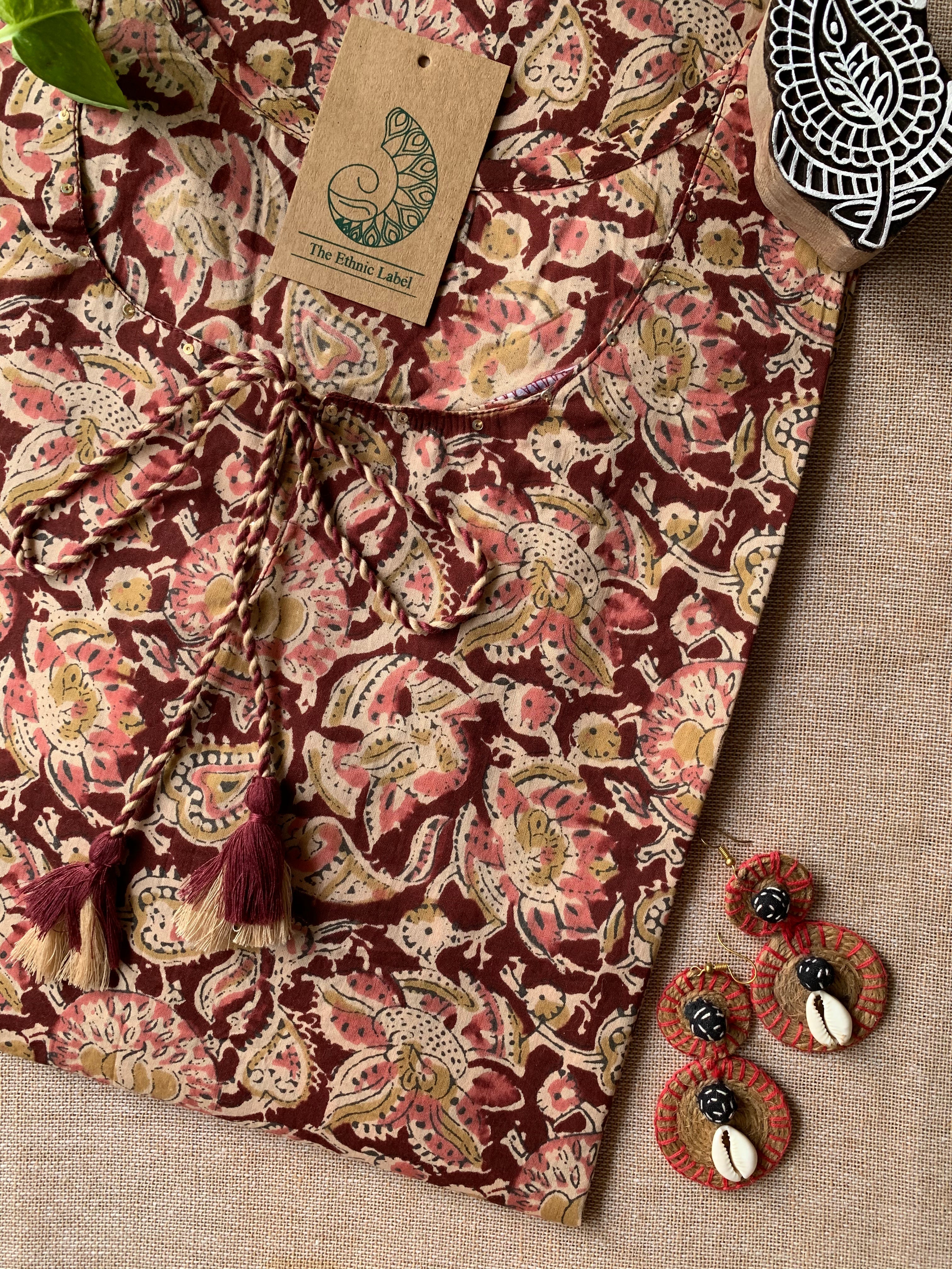 "Suri" Hand Block Printed Tassel Cotton kurta - Big Size
