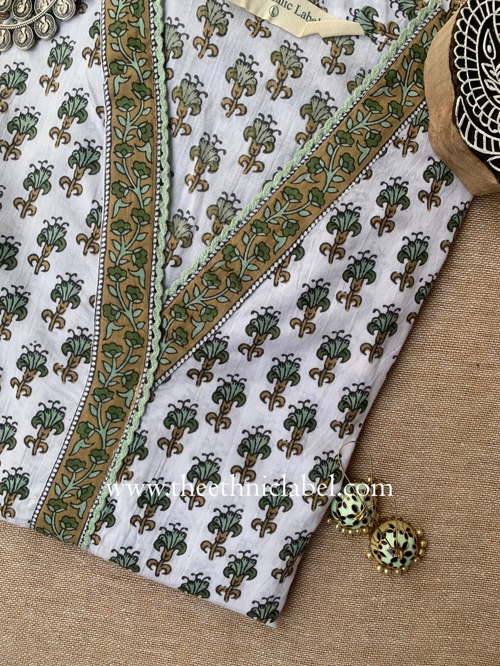 "Swara" Hand Block Printed Laced Cotton kurta