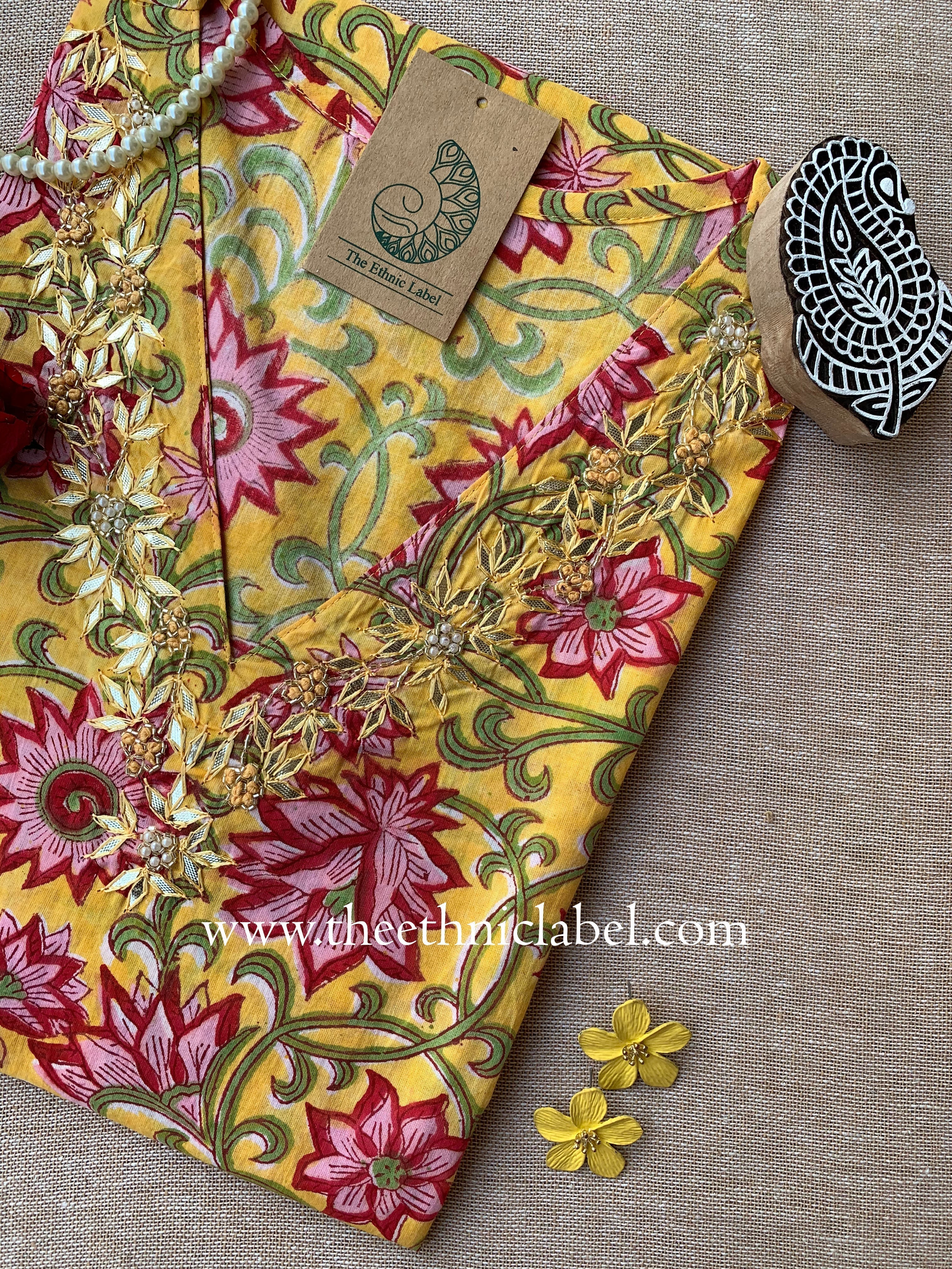 "Surajmukhi" Hand Work Embellished Cotton kurta
