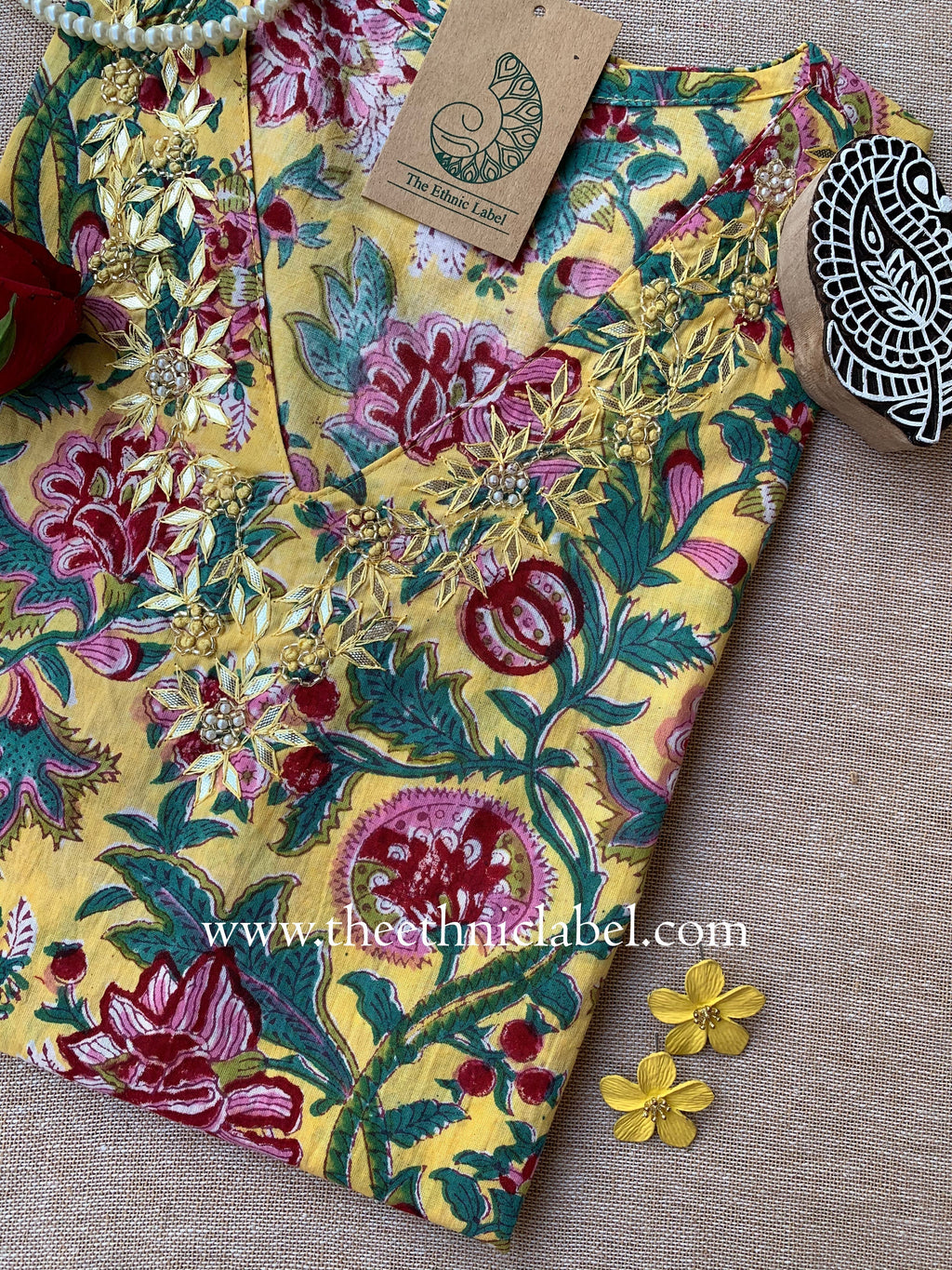 "Vasant" Hand Work Embellished Cotton kurta