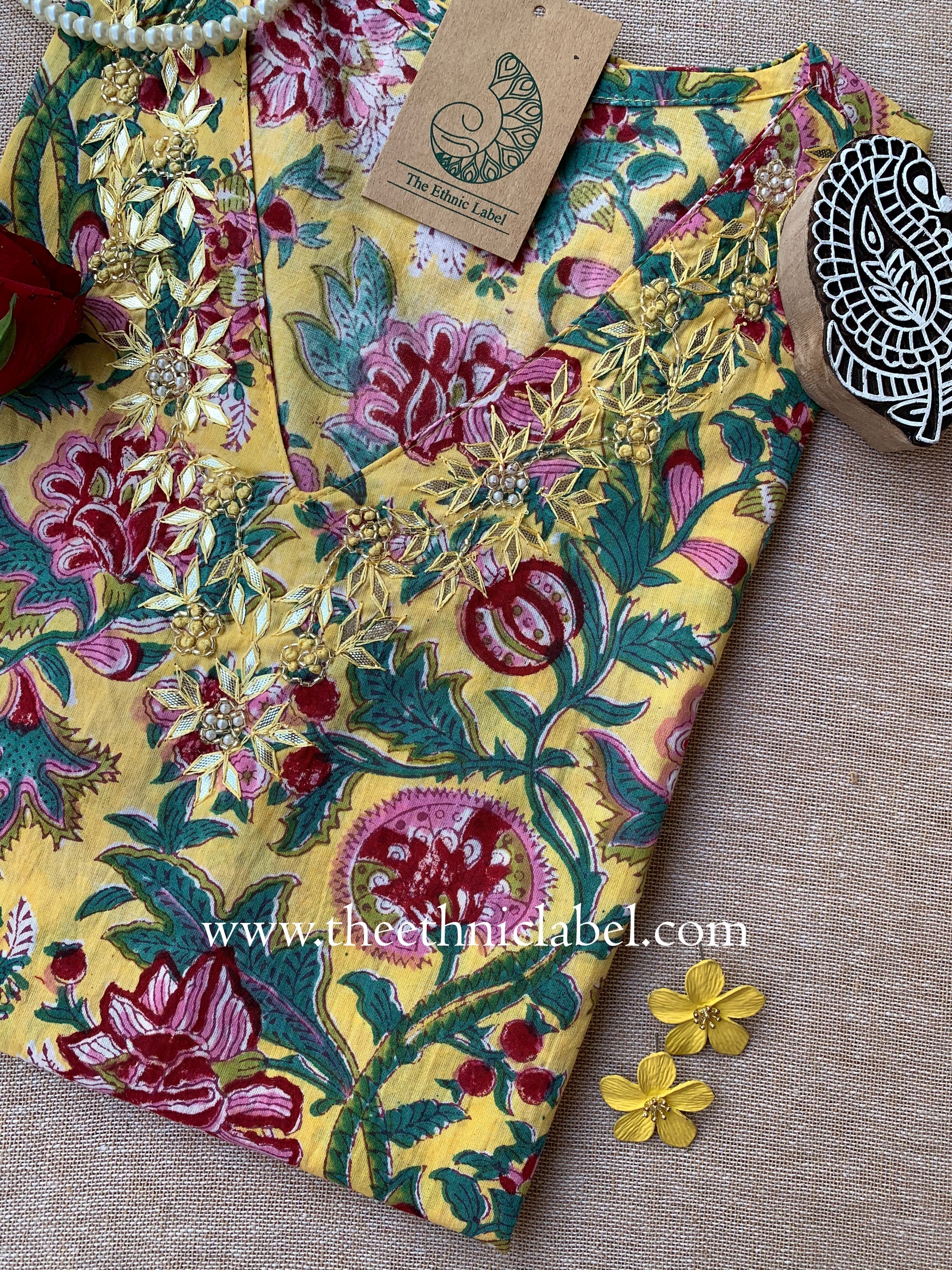 "Vasant" Hand Work Embellished Cotton kurta