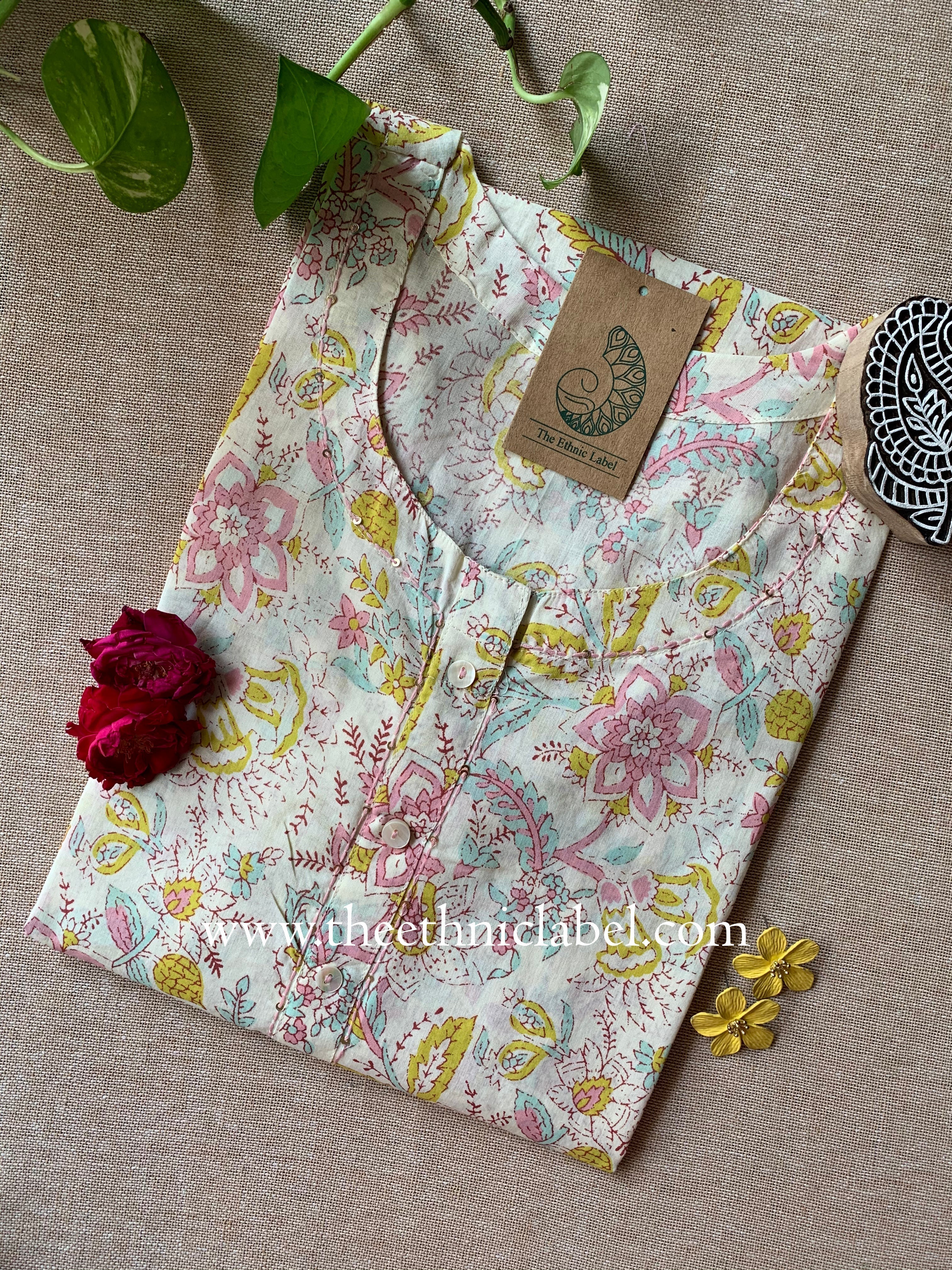 "Manika" Hand Block Printed Cotton kurta