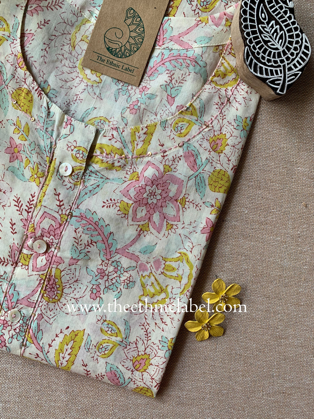 "Manika" Hand Block Printed Cotton kurta