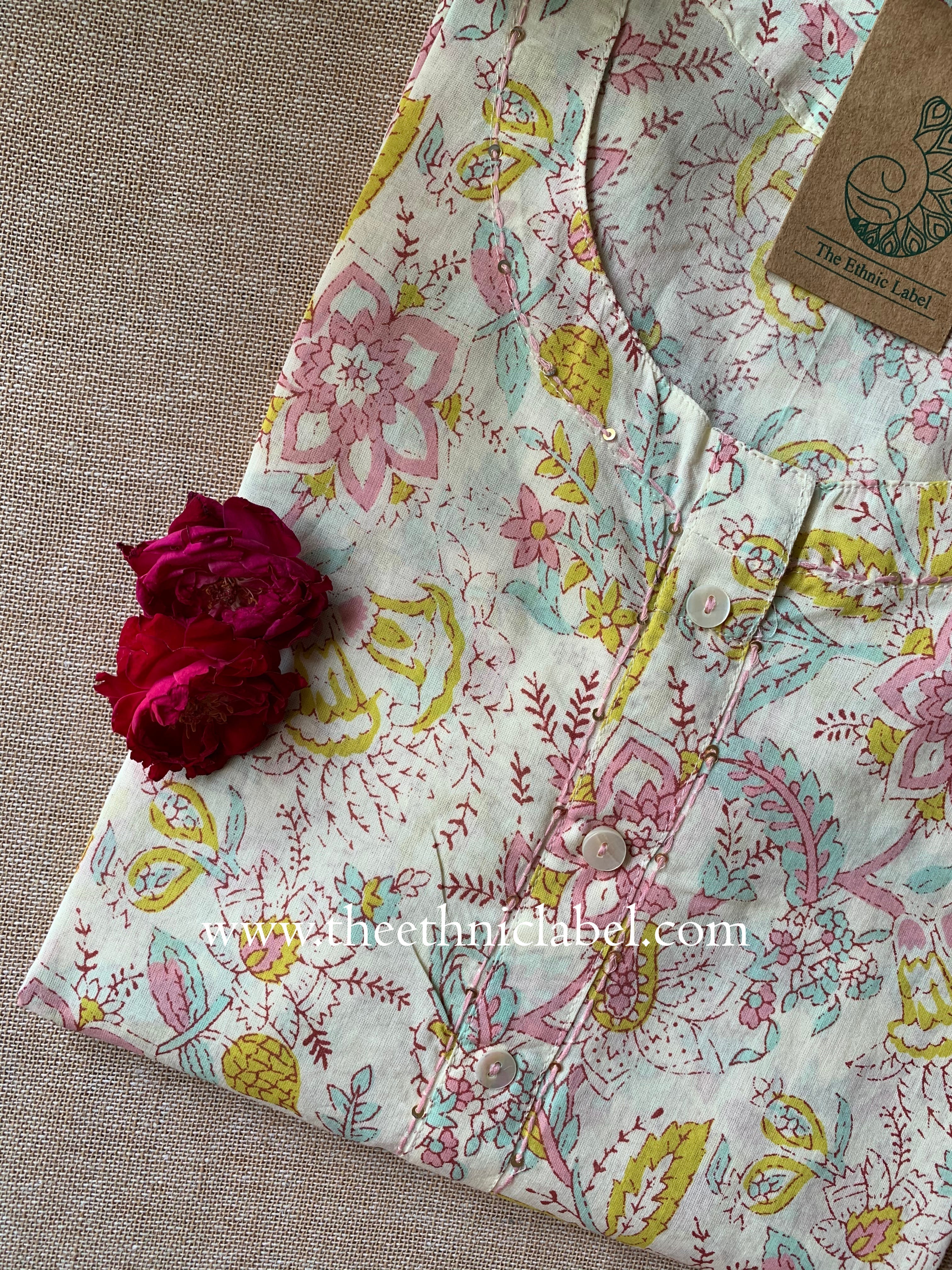 "Manika" Hand Block Printed Cotton kurta