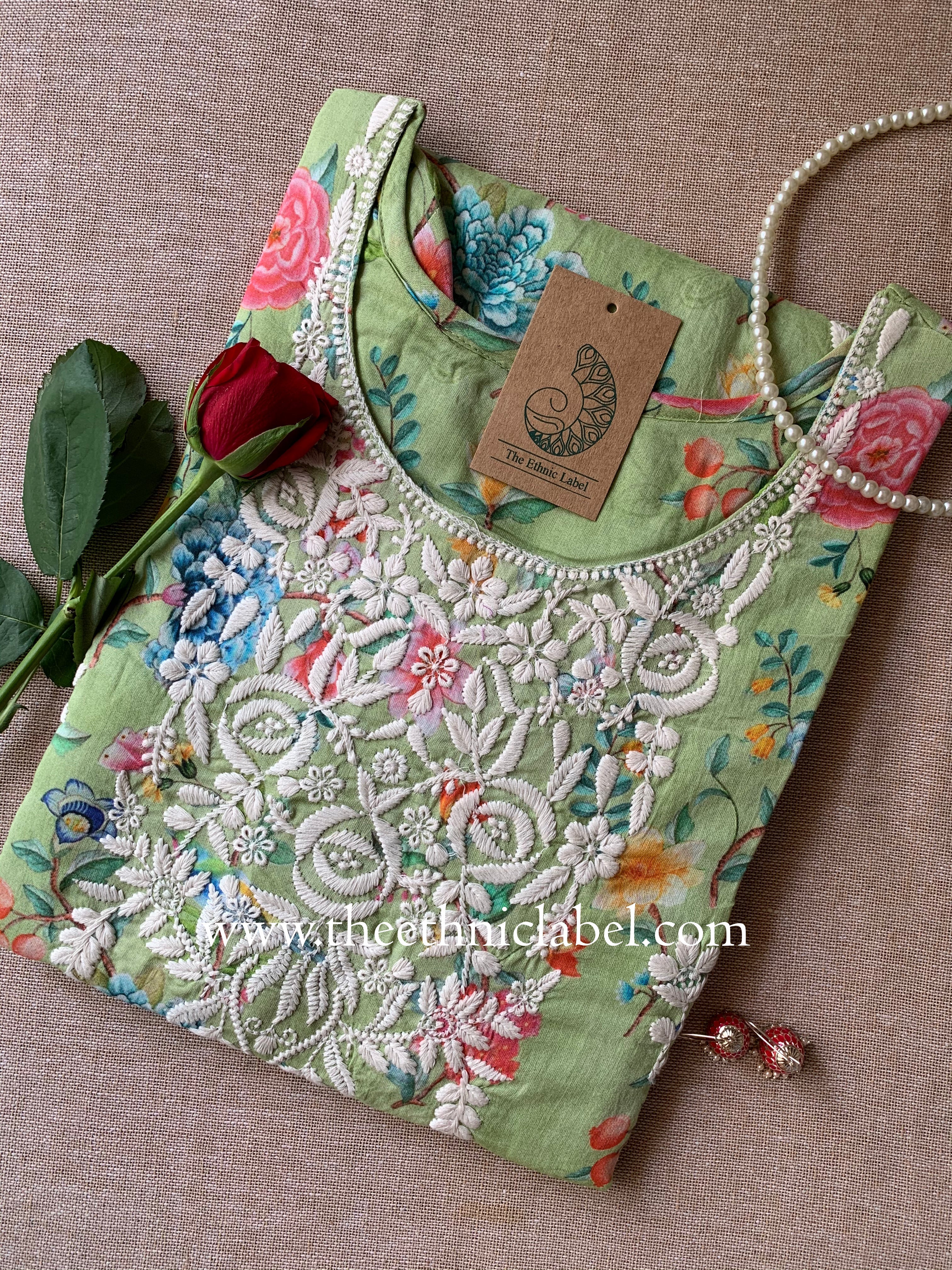 "Nandita" Chikankari Floral Cotton kurta