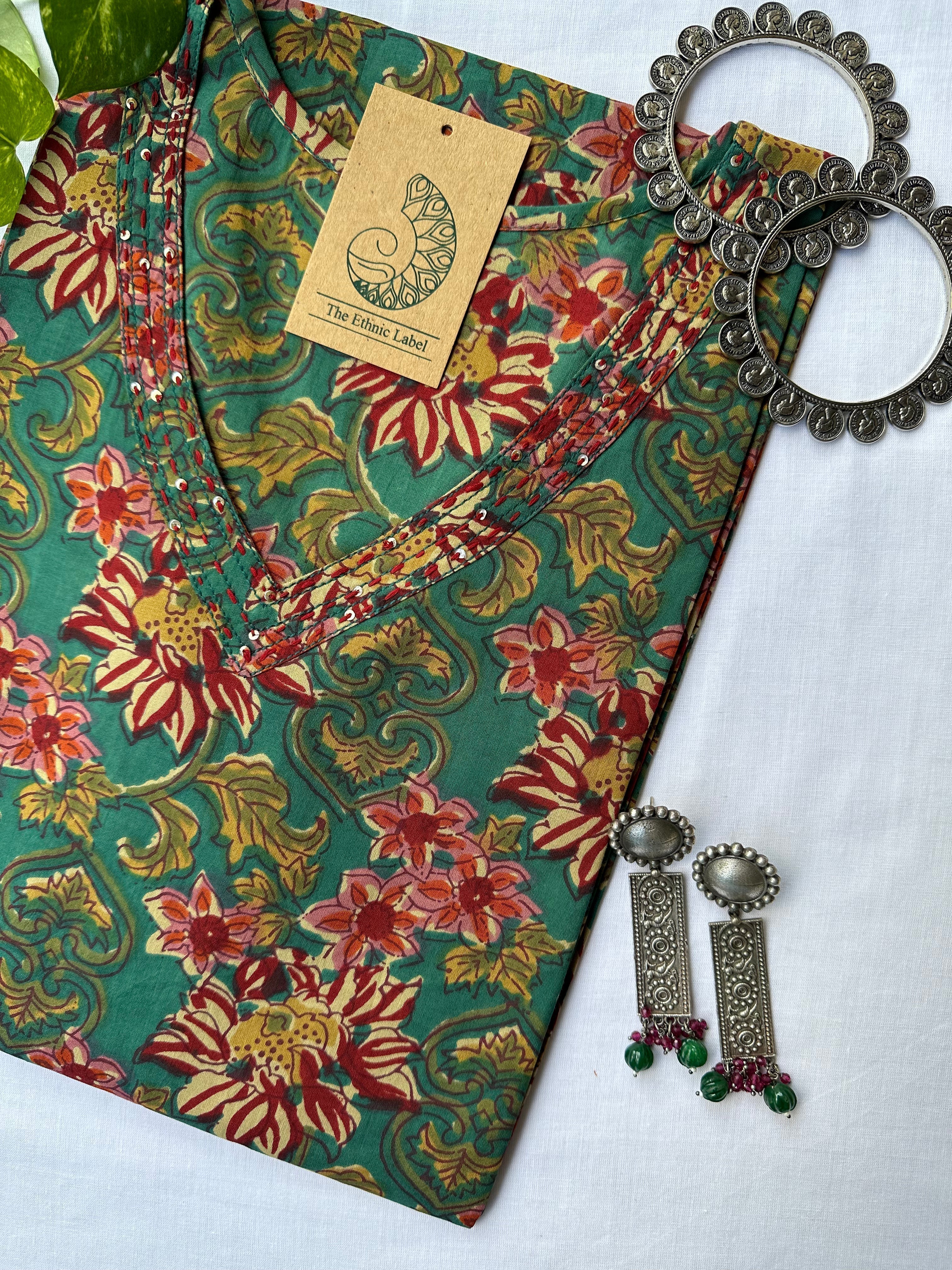 Sea Green Sanganeri Hand Block Printed Cotton kurta