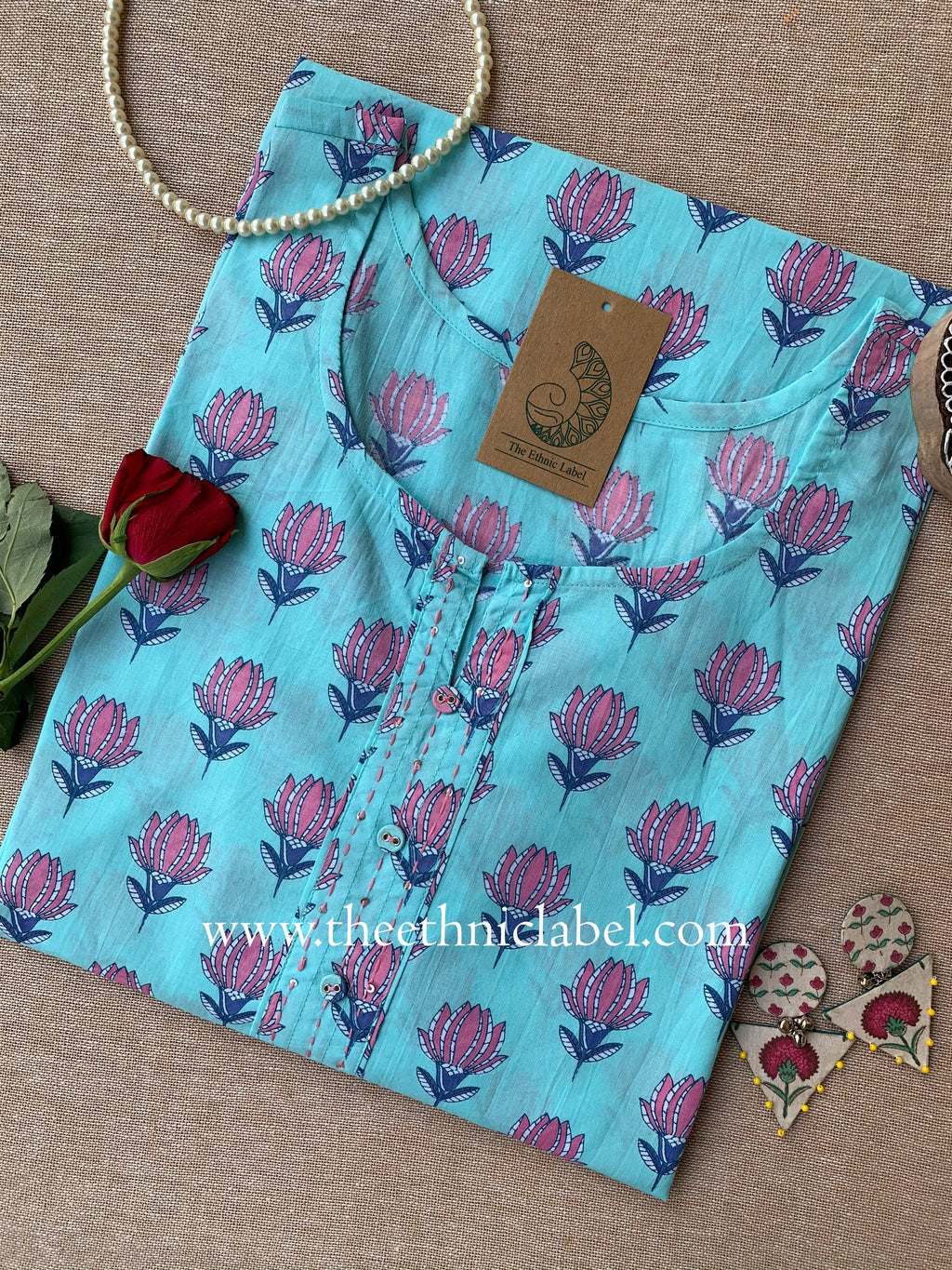 "Radha" Buttoned Cotton kurta - Big Size