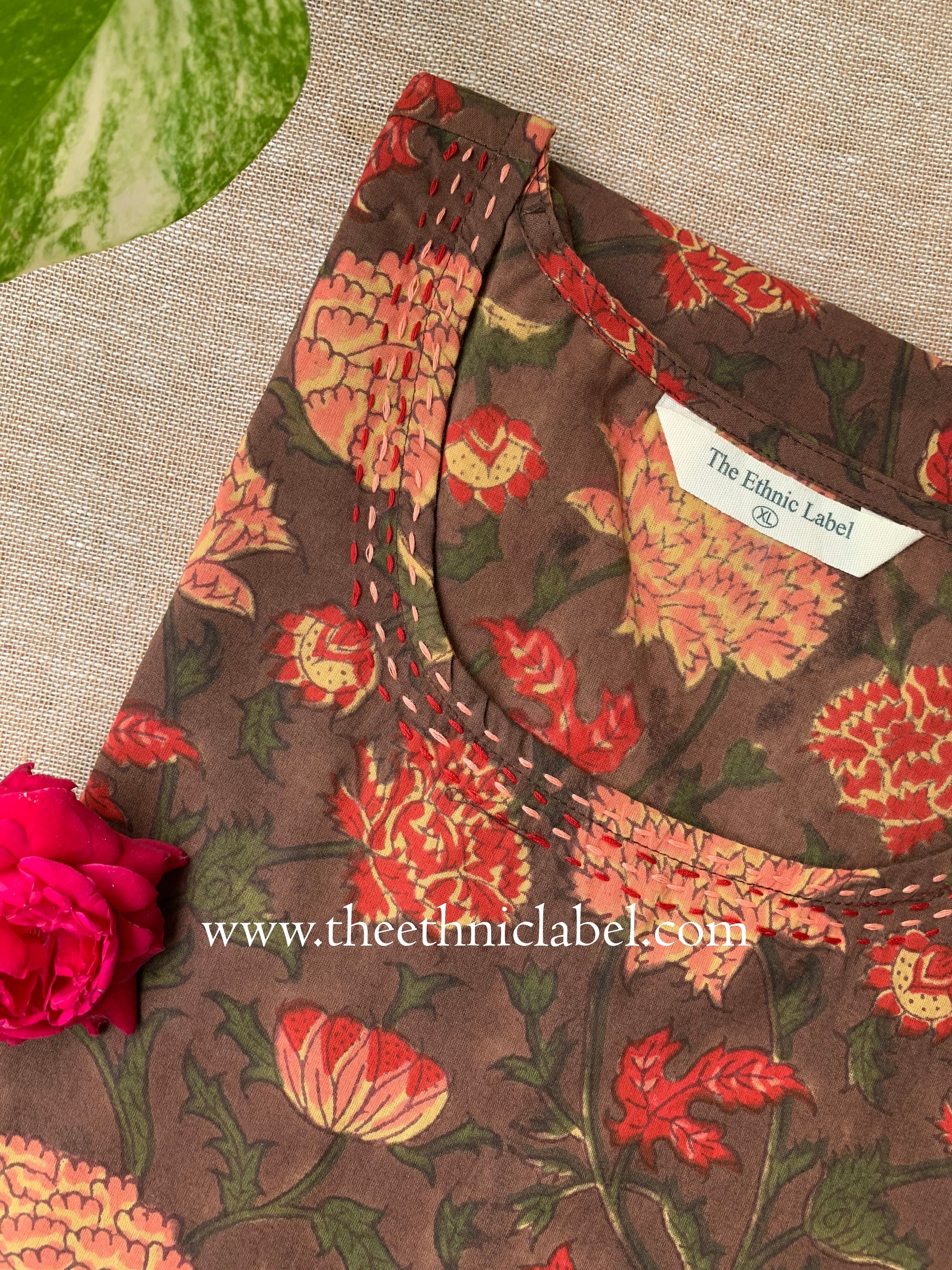 "Dharma" Hand Block Printed Kantha Cotton kurta