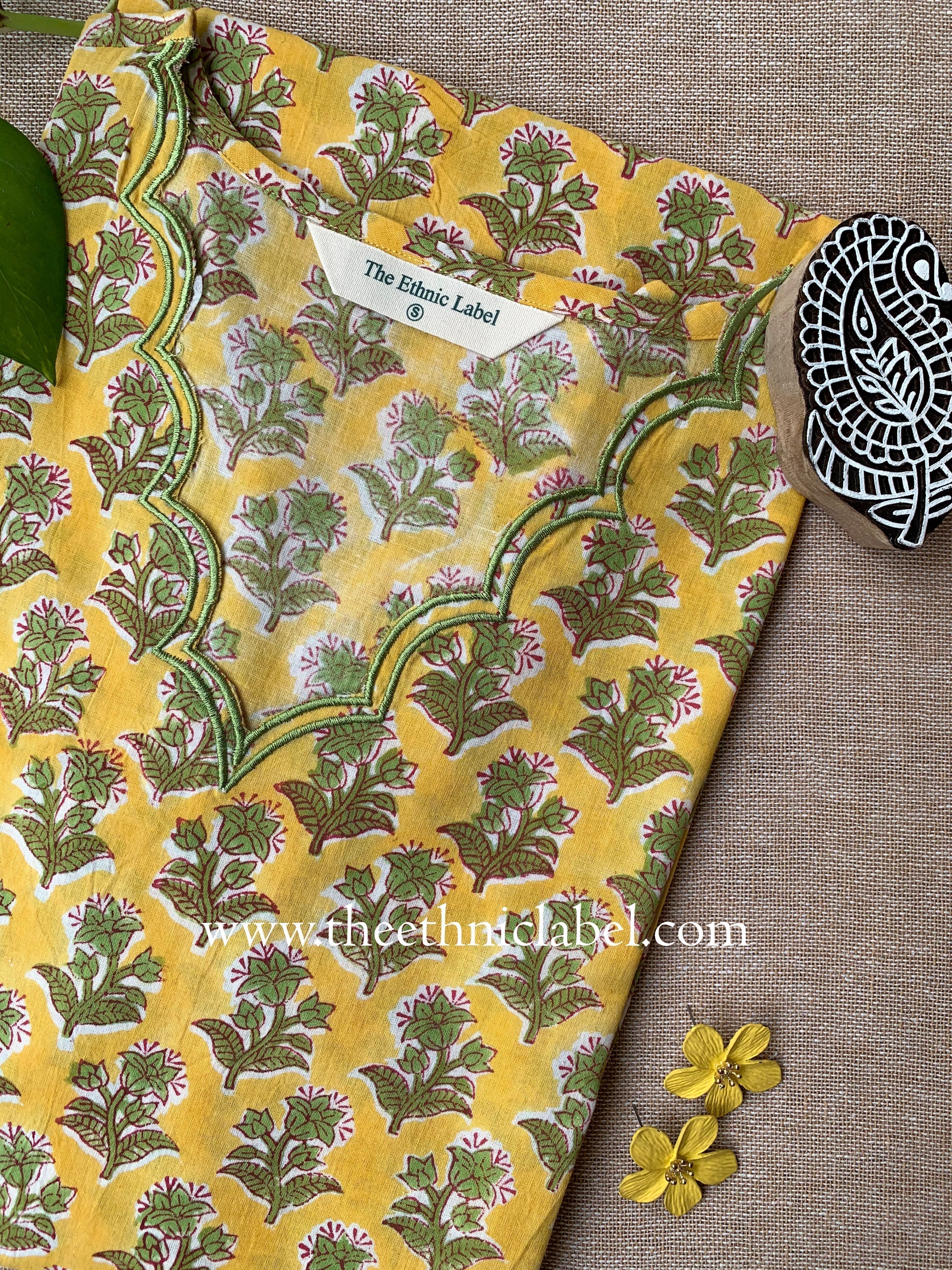 "Aarushi" Hand Block Printed Scalloped Cotton kurta